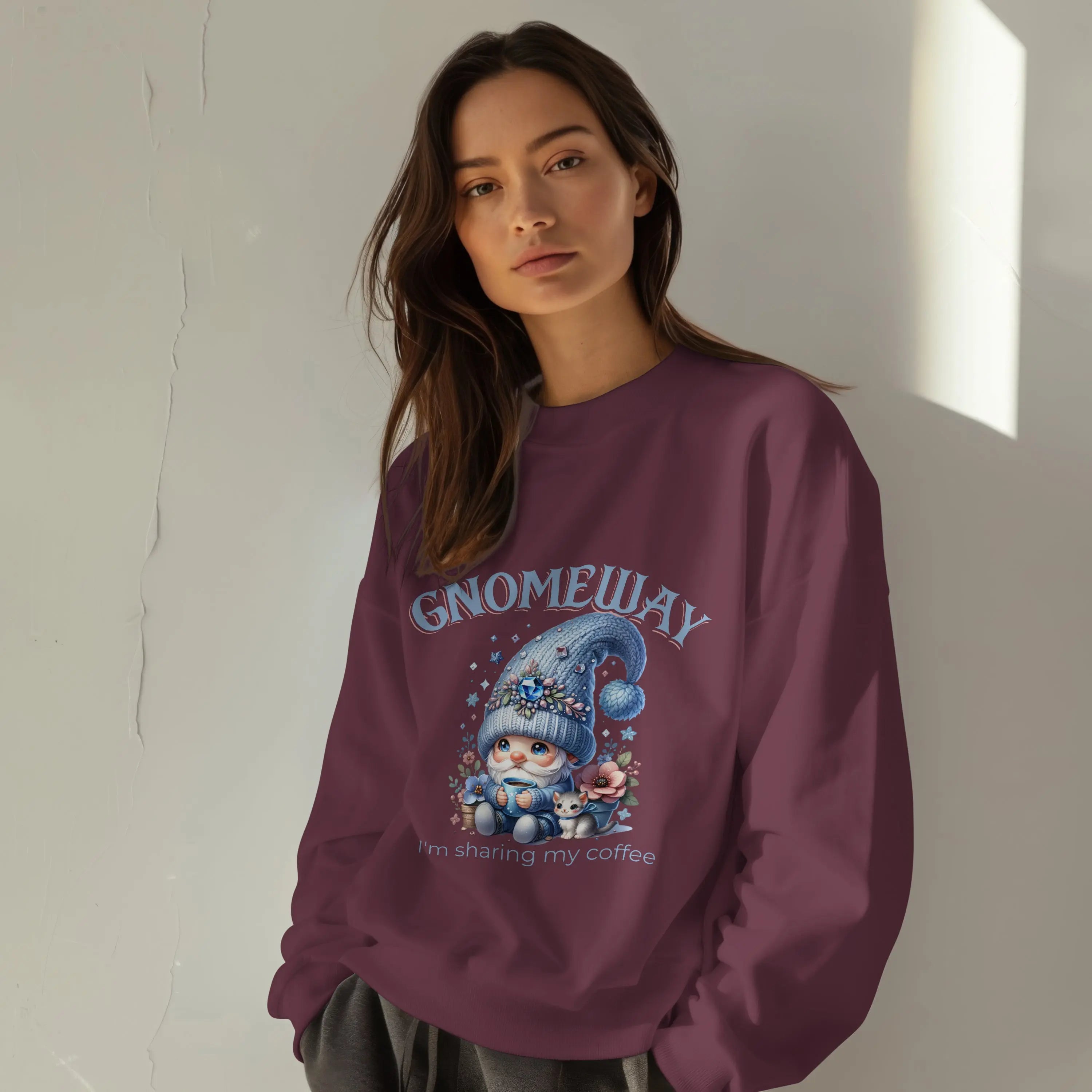 Gnomeway Sweatshirt - I'm Sharing My Coffee, Cozy Crewneck, Gift for Coffee Lovers, Casual Pullover, Fall and Winter Fashion Printify