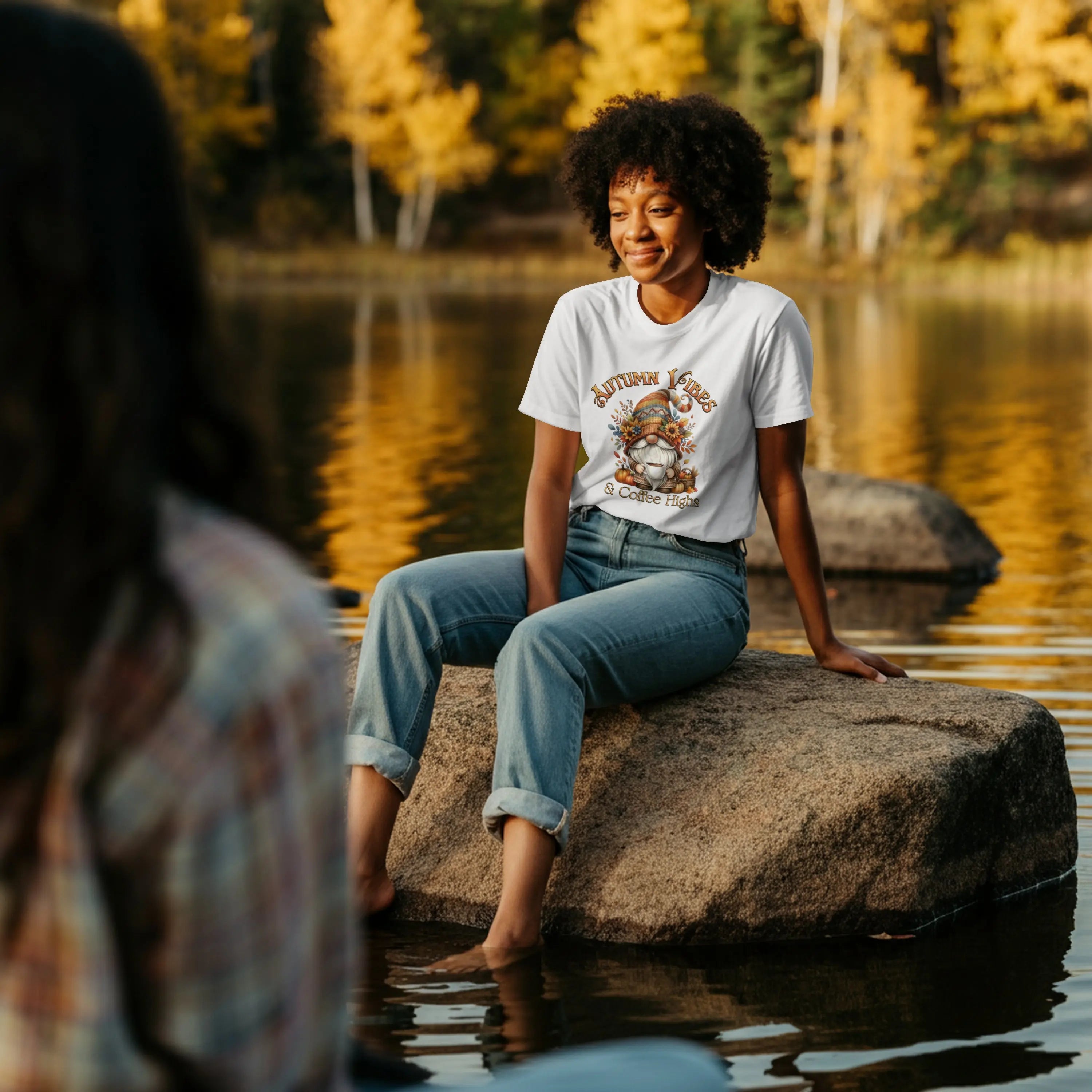 Autumn Vibes T-shirt, Cozy Fall Shirt, Gnome Lover Gift, Seasonal Graphic Tee, Coffee Lovers Apparel, Thanksgiving Outfit Printify
