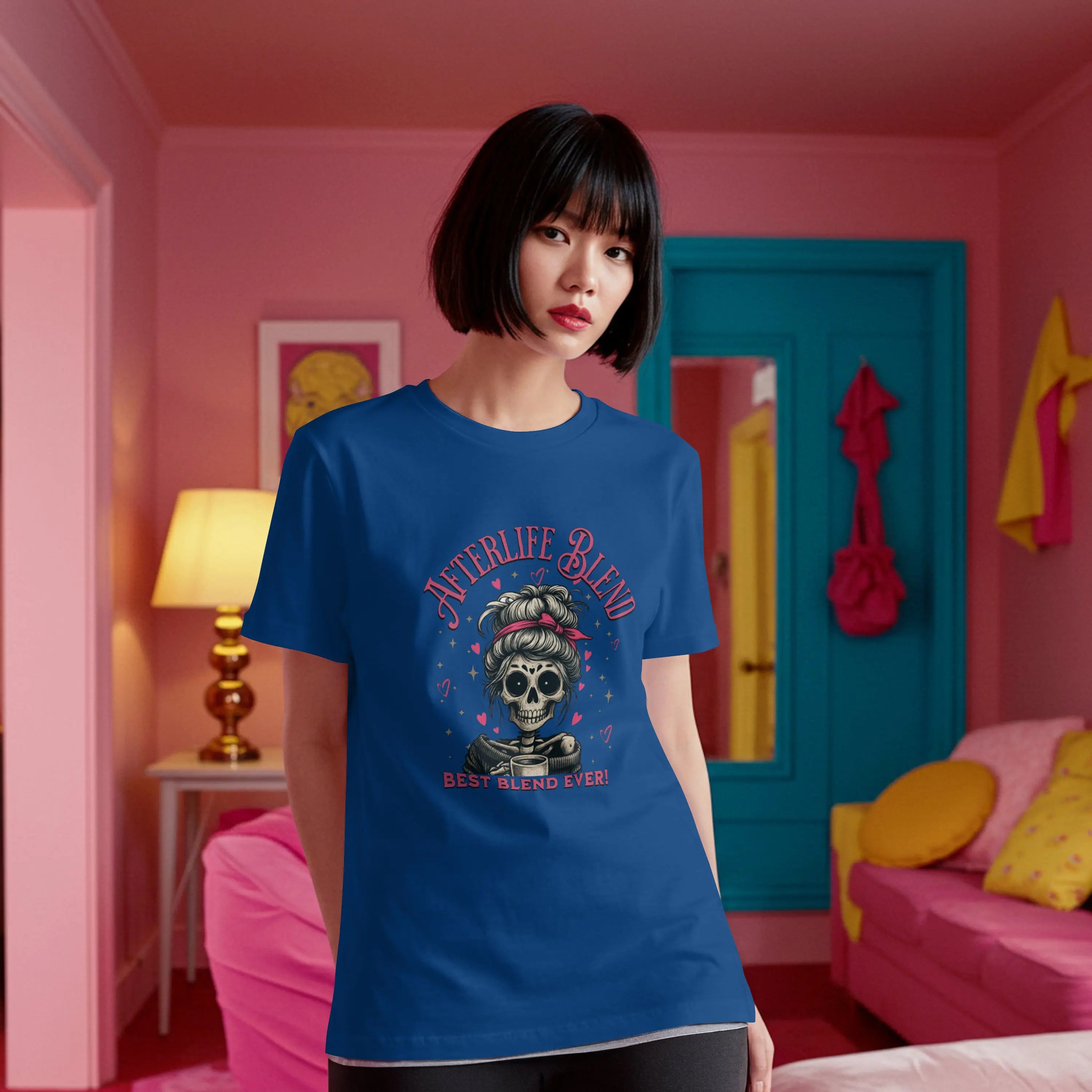 Afterlife Blend Graphic Skeleton Tee - Afterlife Blend, Halloween Apparel, Cozy Casual Shirt, Unique Gift Idea, Edgy Fashion Statement Printify