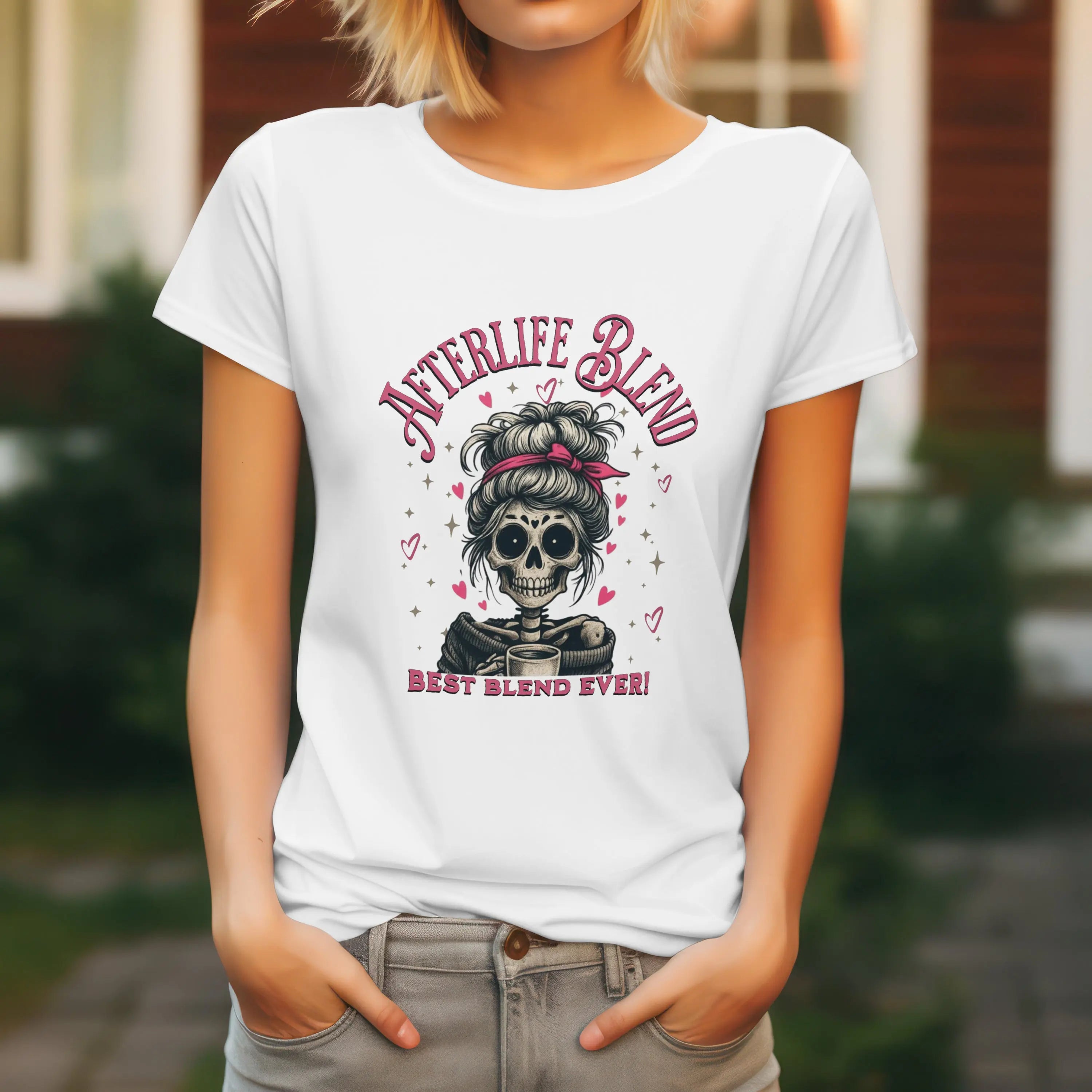 Afterlife Blend Graphic Skeleton Tee - Afterlife Blend, Halloween Apparel, Cozy Casual Shirt, Unique Gift Idea, Edgy Fashion Statement Printify