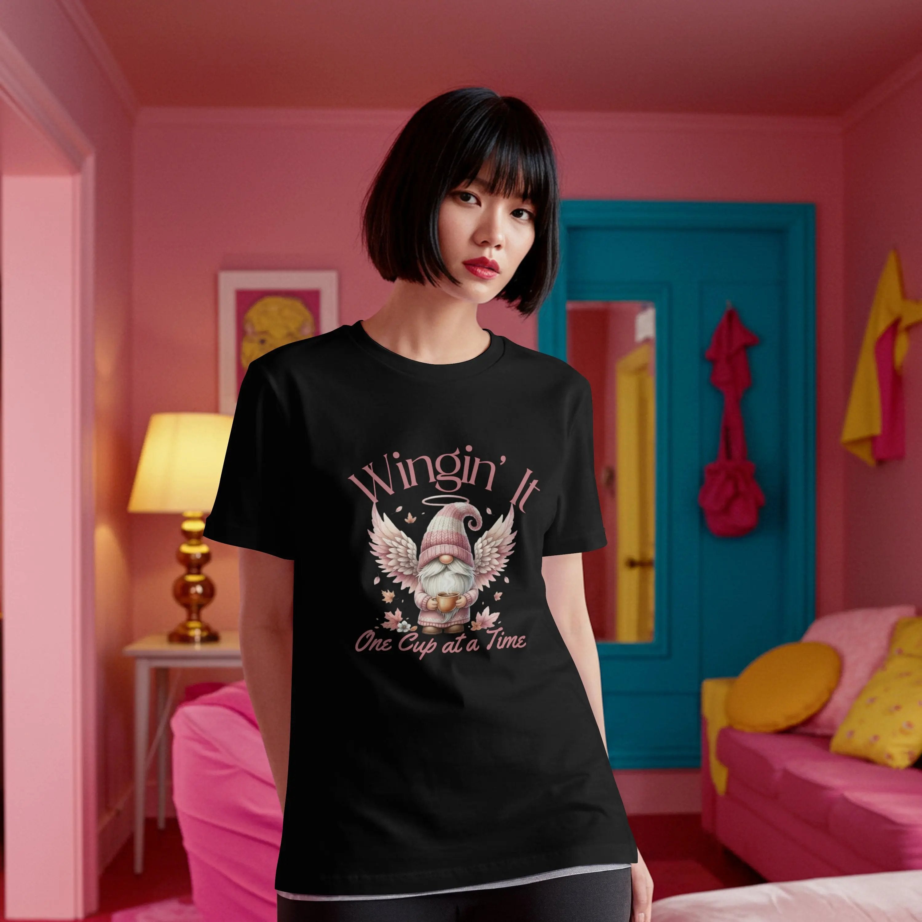 Wingin It Women's Tee - Cute Gnome Design, Comfortable Apparel, Gift for Coffee Lovers, Casual Everyday Wear, Seasonal T-Shirt - Boldly Bitter Company