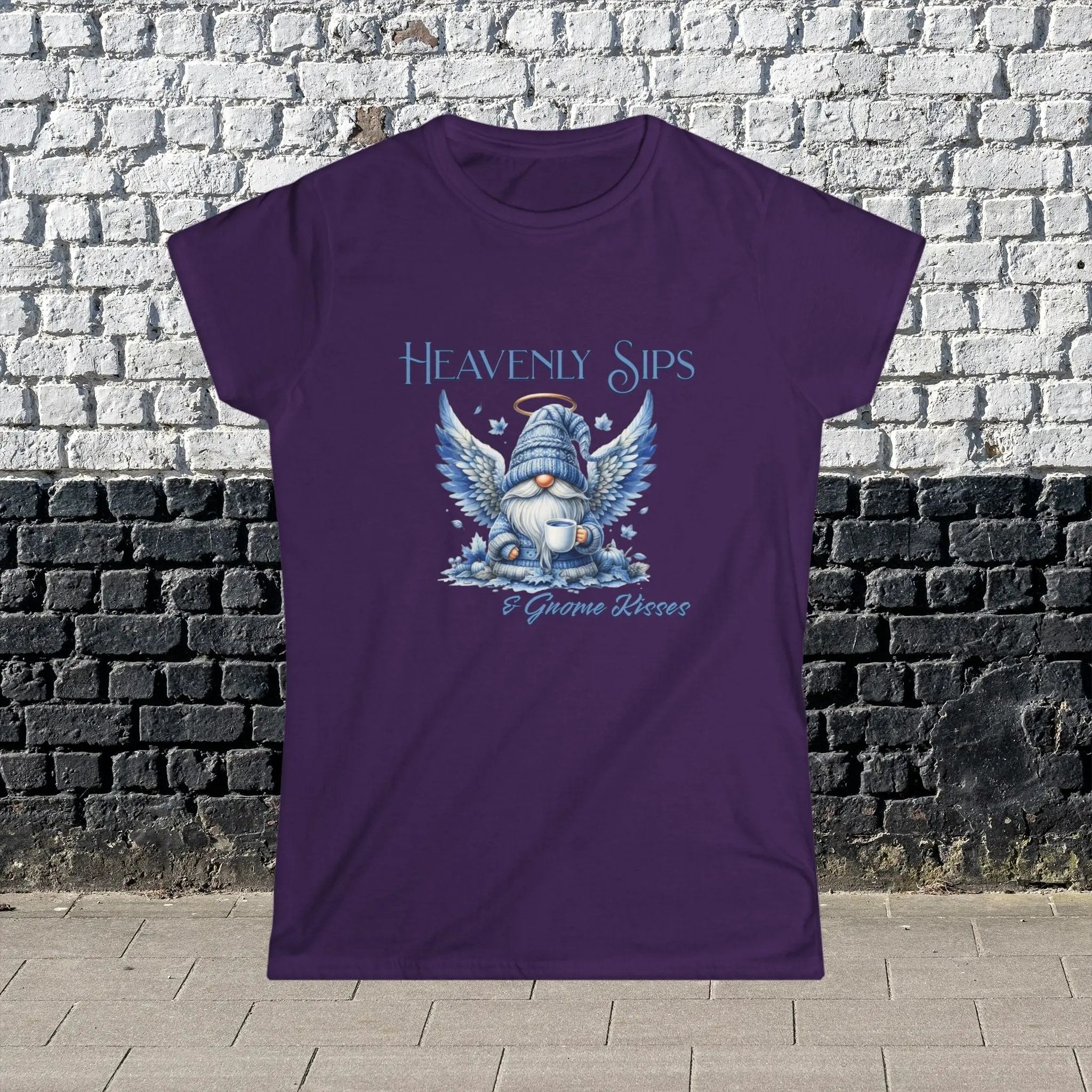 Heavenly Sips Tee, Cute Women's T-Shirt with gnome kisses, Funny Coffee Lovers Gift, Casual Everyday Wear, Cozy Winter Style, Birthday Present - Boldly Bitter Company