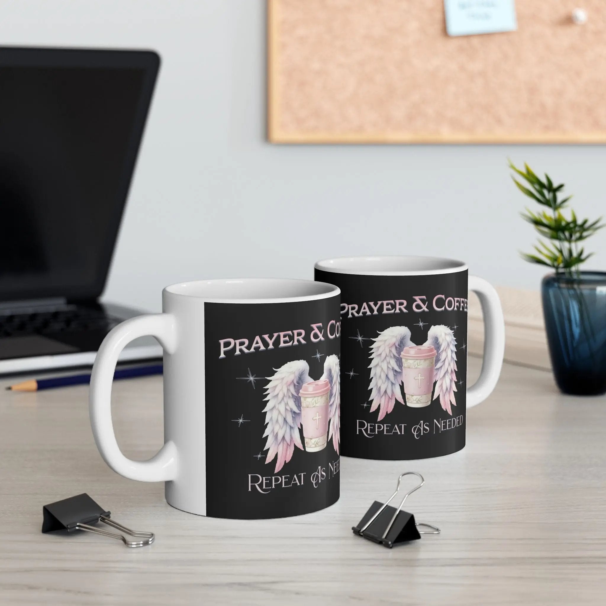 Prayer & Coffee Mug, Angel Wings Design, Gift for Coffee Lovers, Spiritual Decor, Inspirational Mug, Unique Kitchenware - Boldly Bitter Company