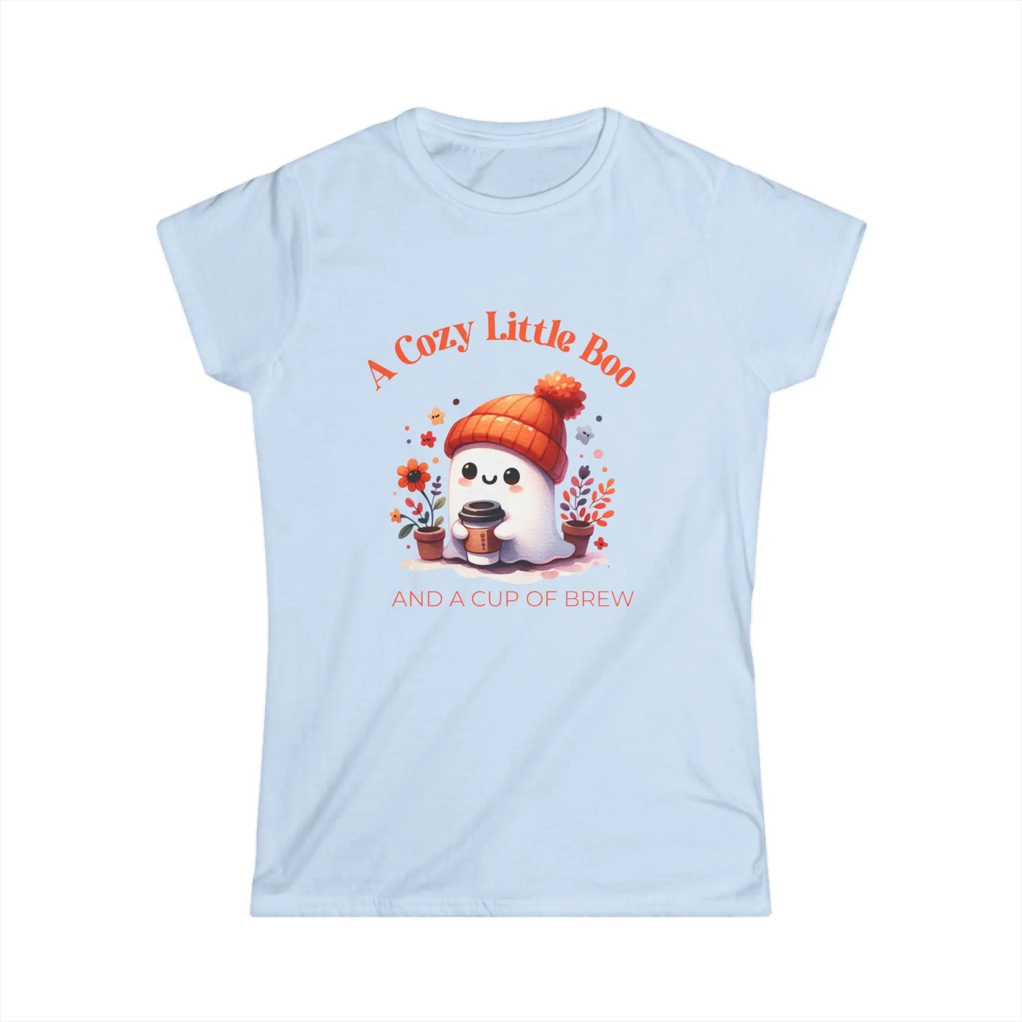 Cozy Little Boo T-Shirt – “A Cozy Little Boo and a Cup of Brew” Printify