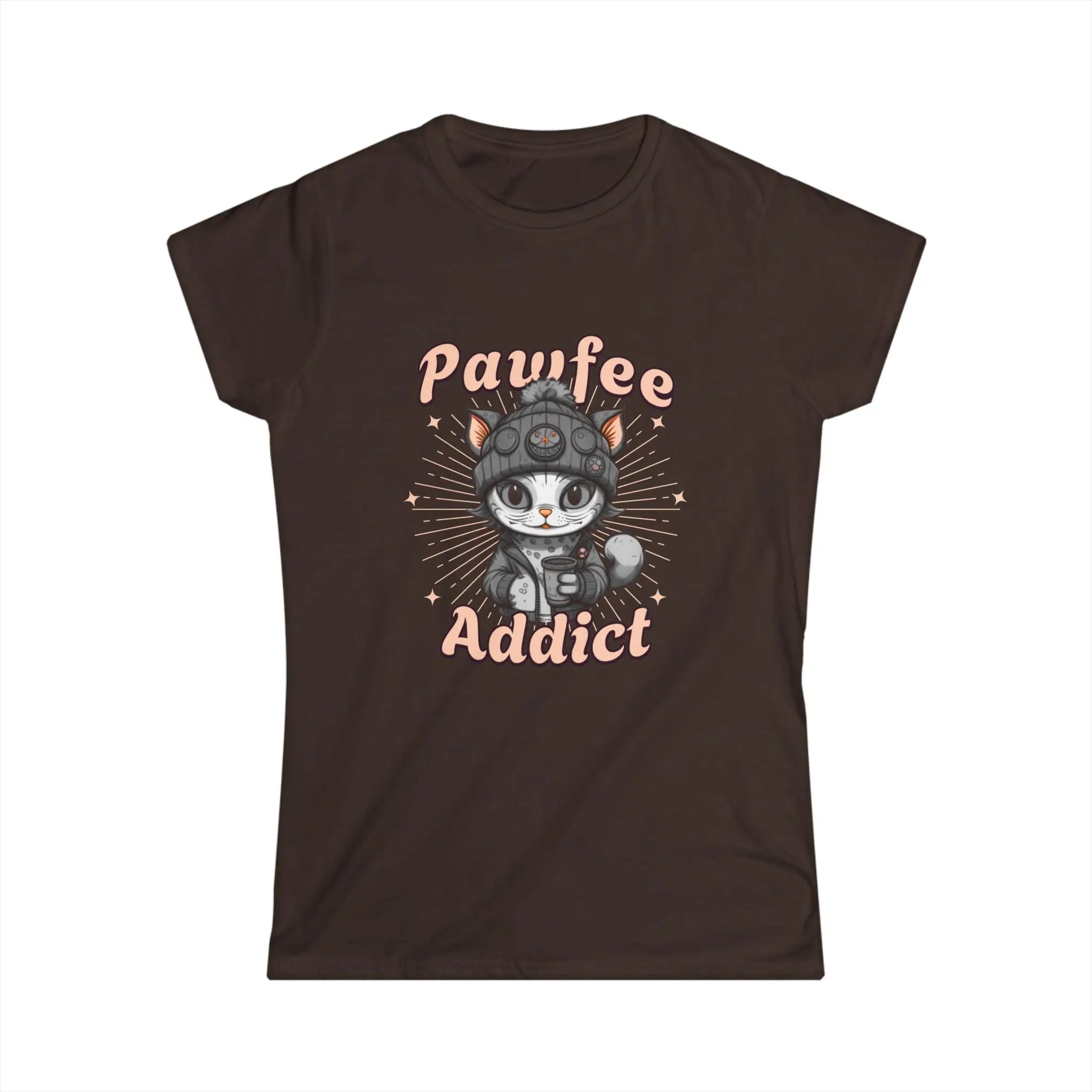 Pawfee Addict Tshirt- Cute Cat and Coffee T-Shirt Printify