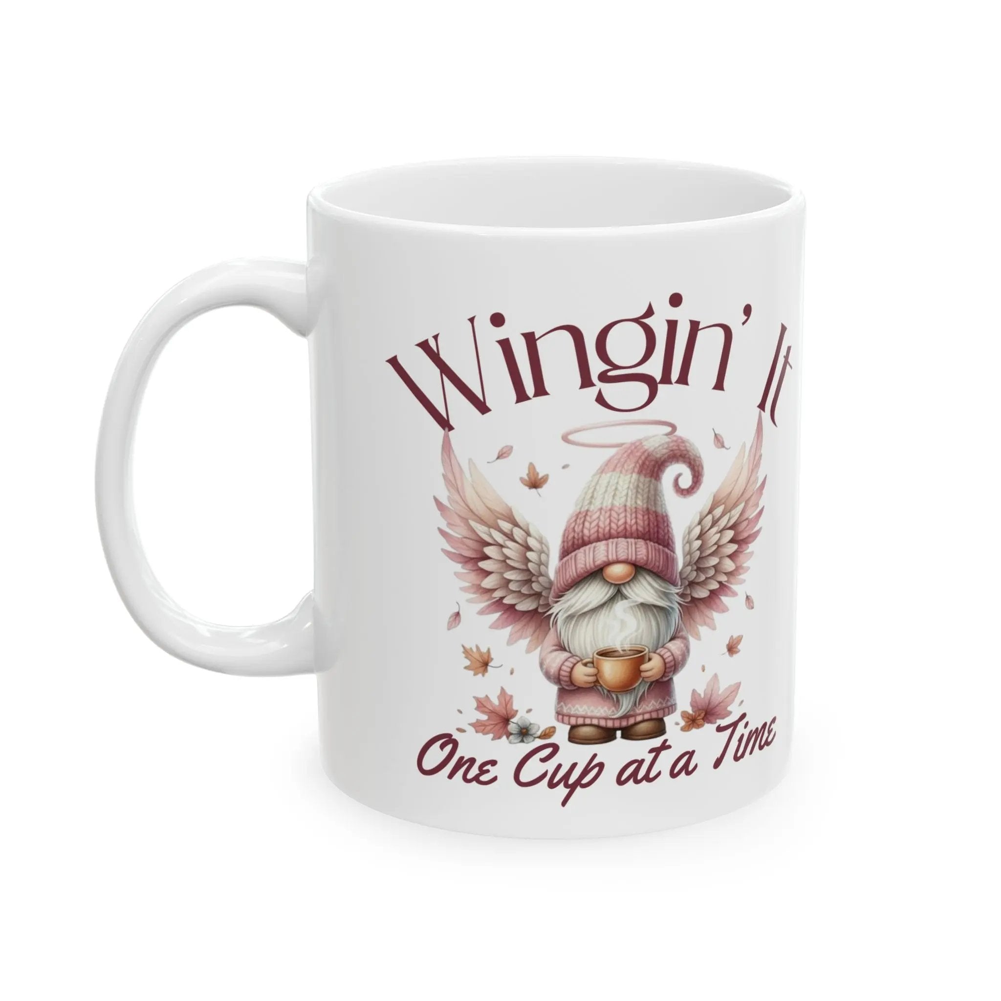 Wingin It Coffee Mug - Cute Gnome Angel Coffee Mug Printify