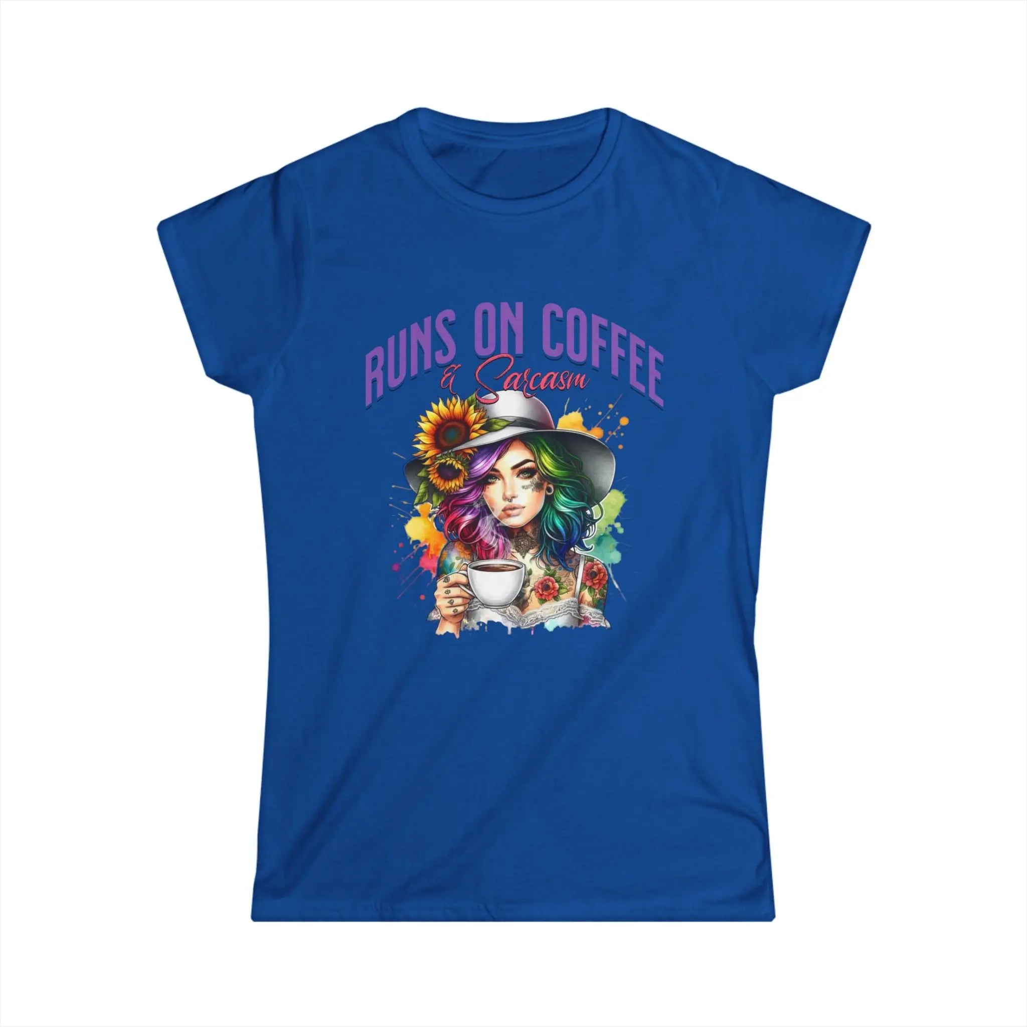 Runs on Coffee and Sarcasm T-shirt- Handmade Gift for Women, Casualwear, Coffee Addict Shirt, Fun Graphic Tee, Unique Gift Idea Printify