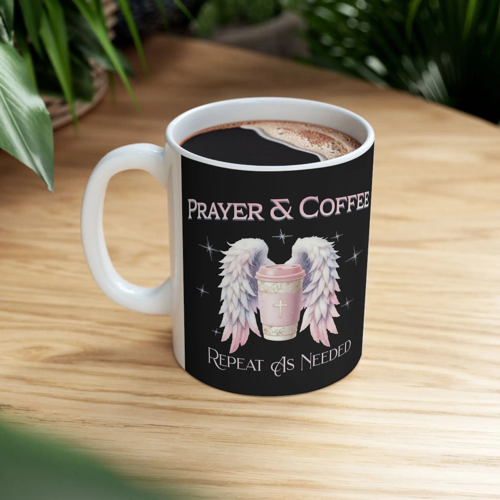 Prayer & Coffee Mug, Angel Wings Design, Gift for Coffee Lovers, Spiritual Decor, Inspirational Mug, Unique Kitchenware - Boldly Bitter Company
