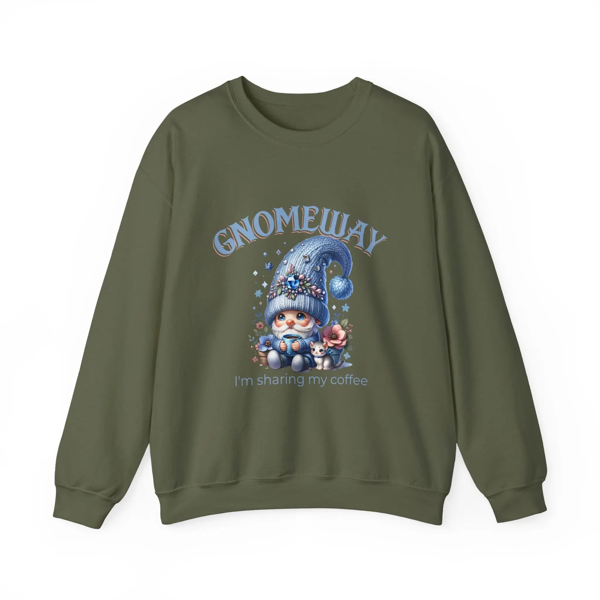Gnomeway Sweatshirt - I'm Sharing My Coffee, Cozy Crewneck, Gift for Coffee Lovers, Casual Pullover, Fall and Winter Fashion Printify