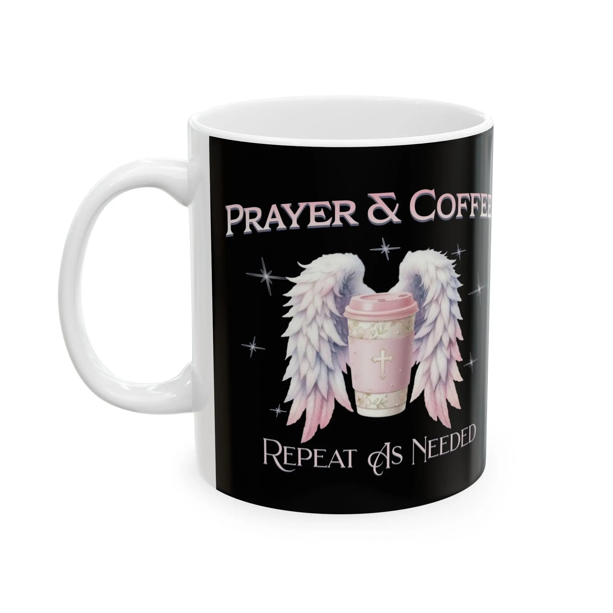 Prayer & Coffee Mug, Angel Wings Design, Gift for Coffee Lovers, Spiritual Decor, Inspirational Mug, Unique Kitchenware - Boldly Bitter Company