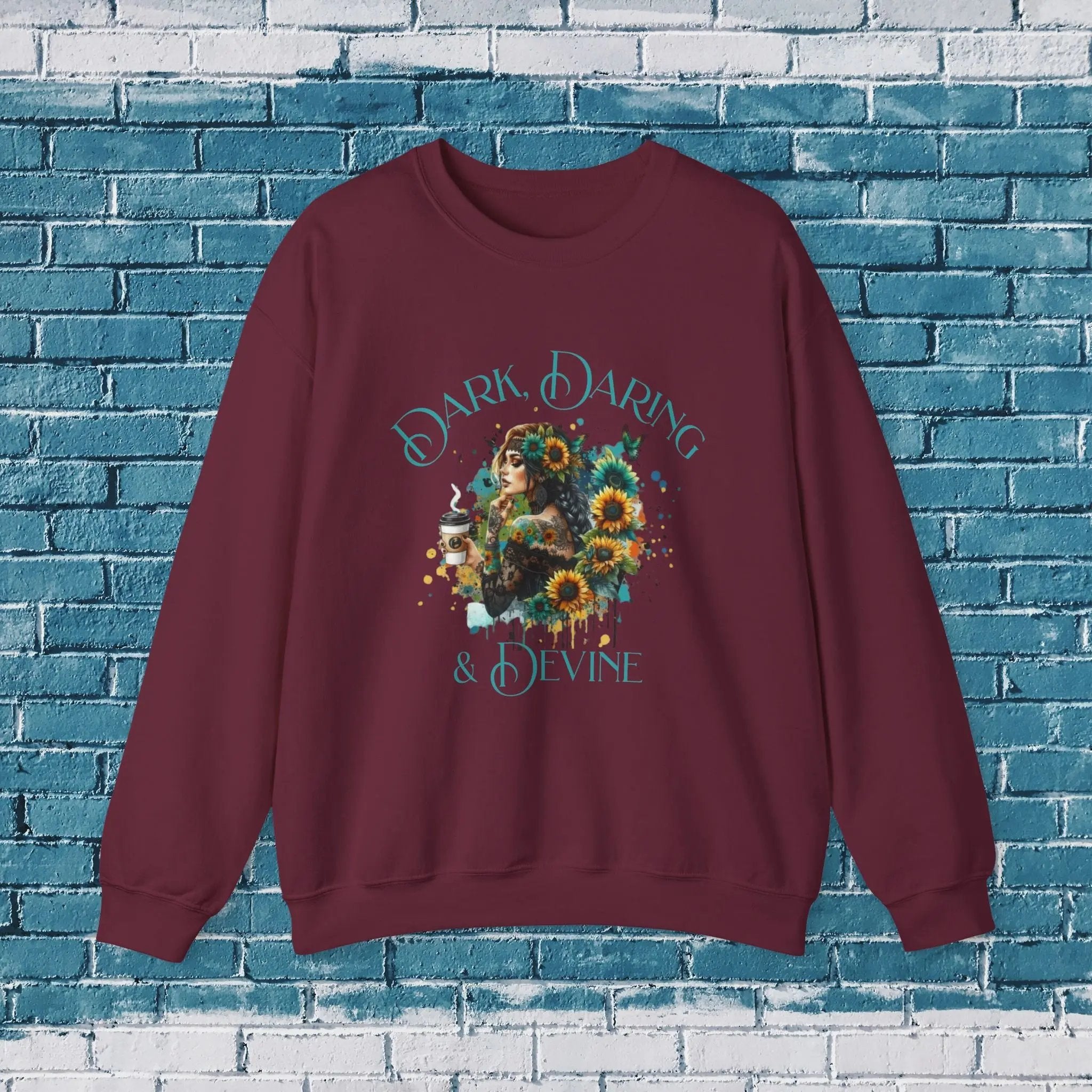 Divine Sweatshirt - Woman Sunflower Coffee Design, Cozy Casual Wear, Thoughtful Gift, Autumn Style, Floral Design - Boldly Bitter Company