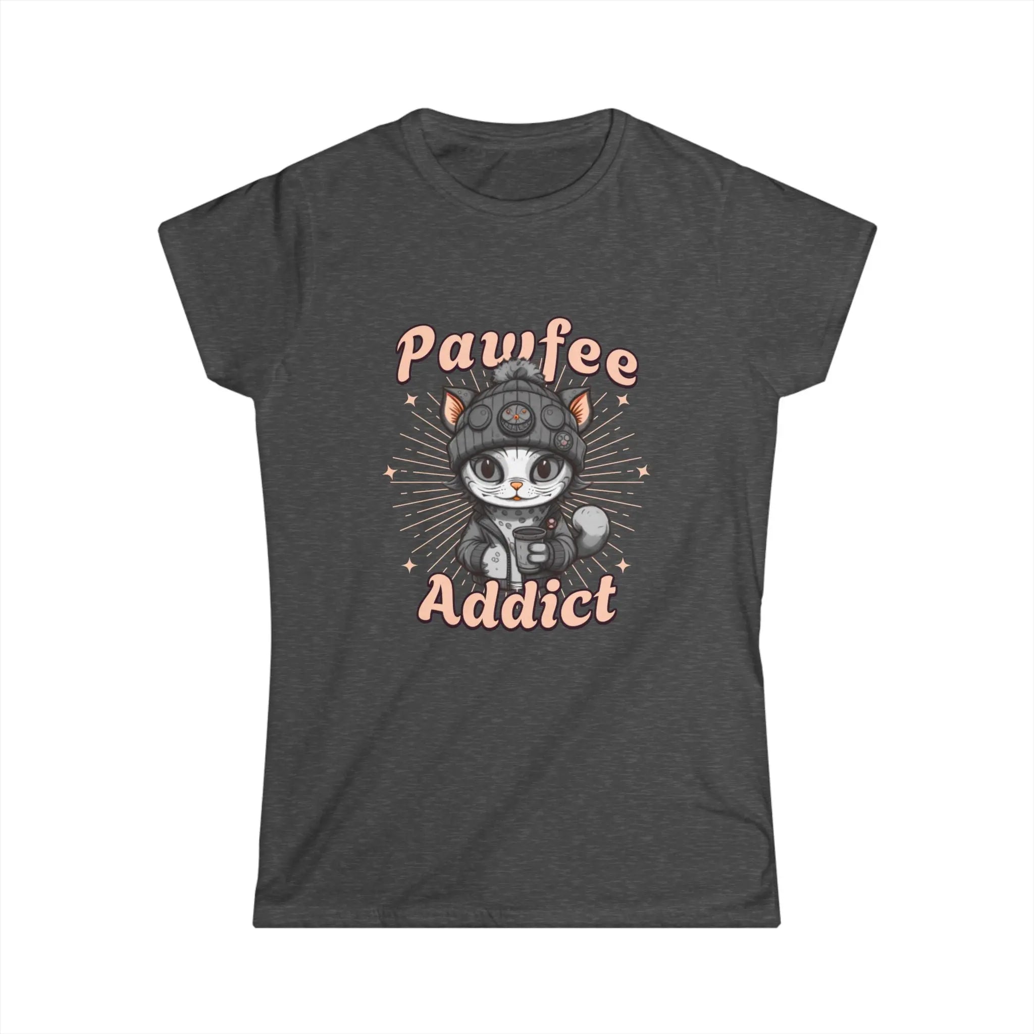 Pawfee Addict Tshirt- Cute Cat and Coffee T-Shirt Printify
