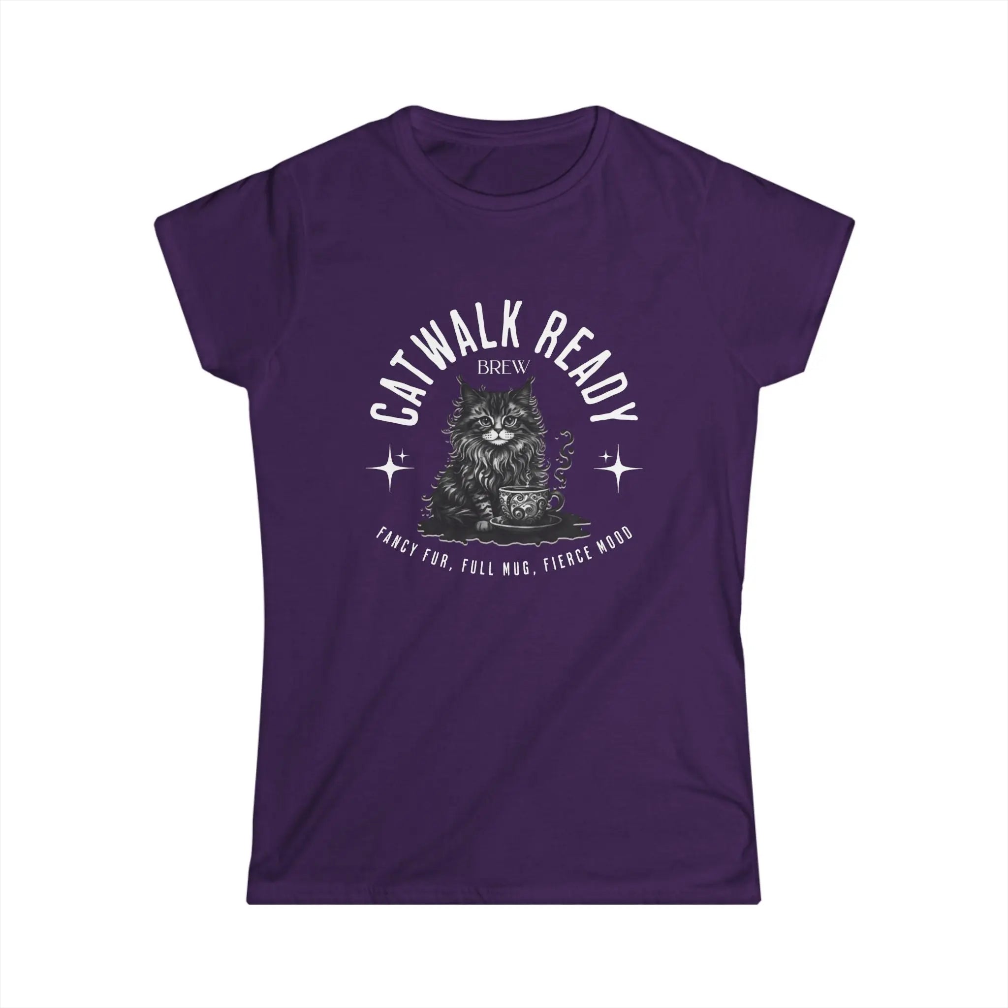 Elegant Cat Coffee T-Shirt – Catwalk Ready Brew, Fancy Fur, Full Mug, Fierce Mood Printify