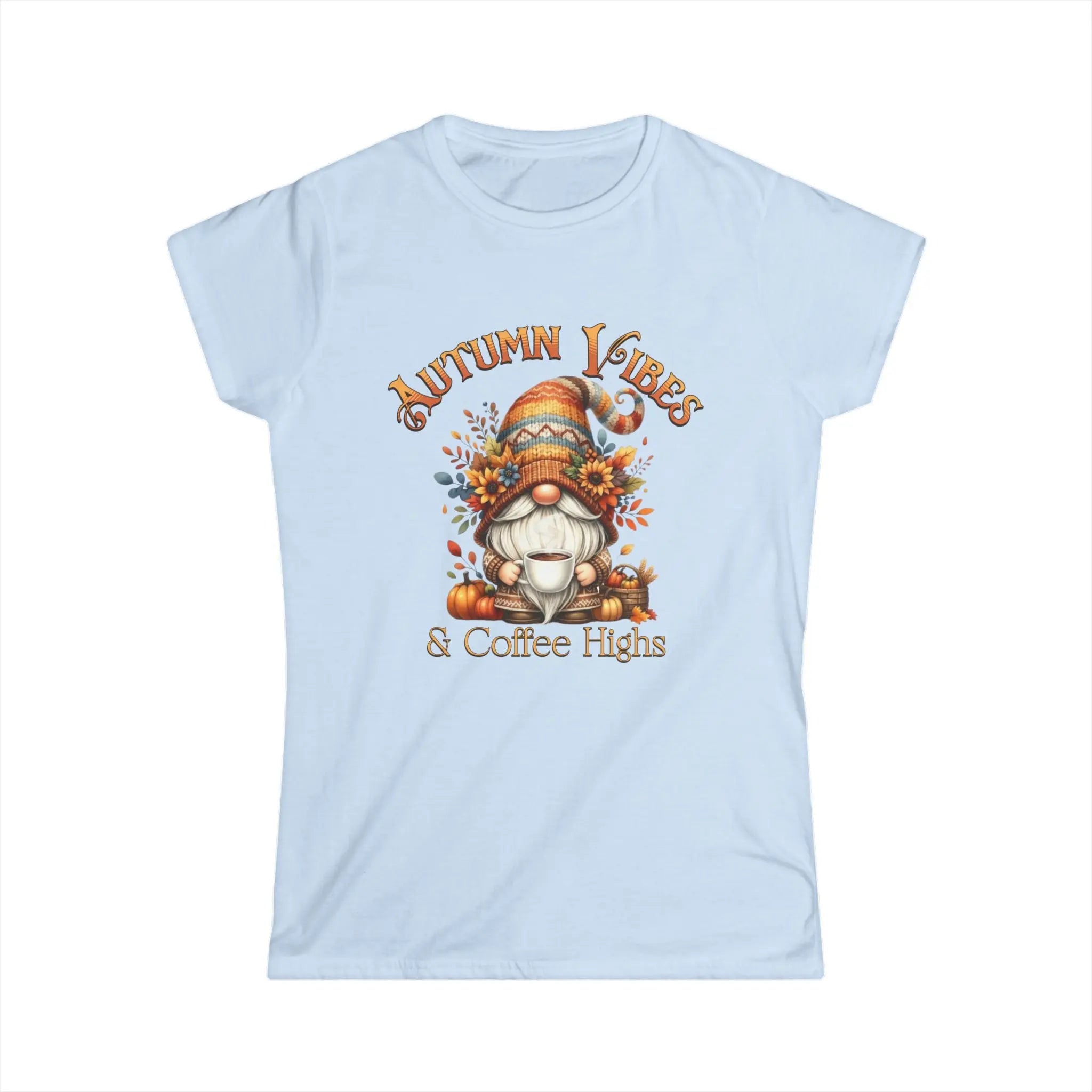 Autumn Vibes T-shirt, Cozy Fall Shirt, Gnome Lover Gift, Seasonal Graphic Tee, Coffee Lovers Apparel, Thanksgiving Outfit Printify