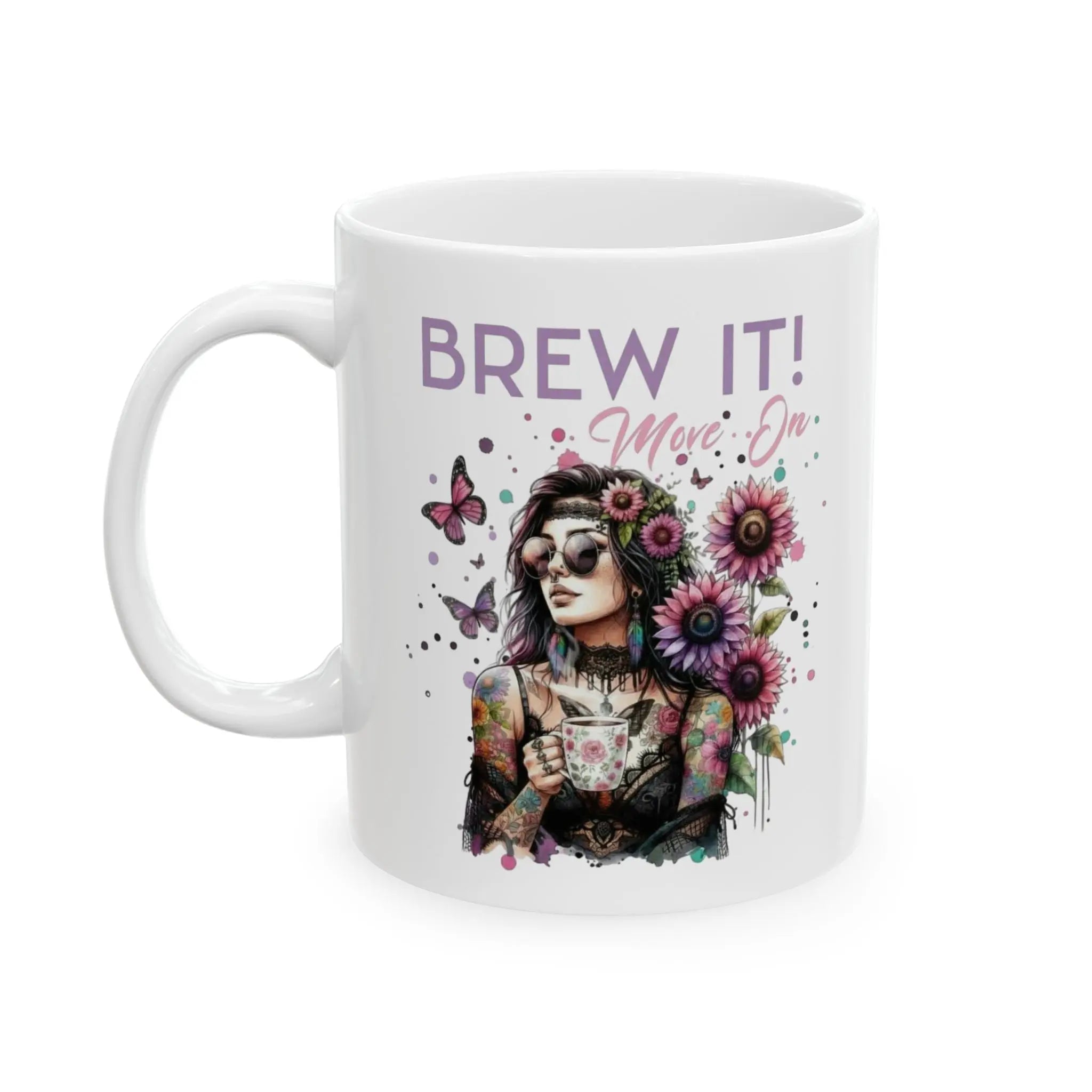 Brew It! Ceramic Mug - Motivational Coffee Cup, Gift for Her, Floral Design, Home or Office Decor, Tea Lover's Gift Printify