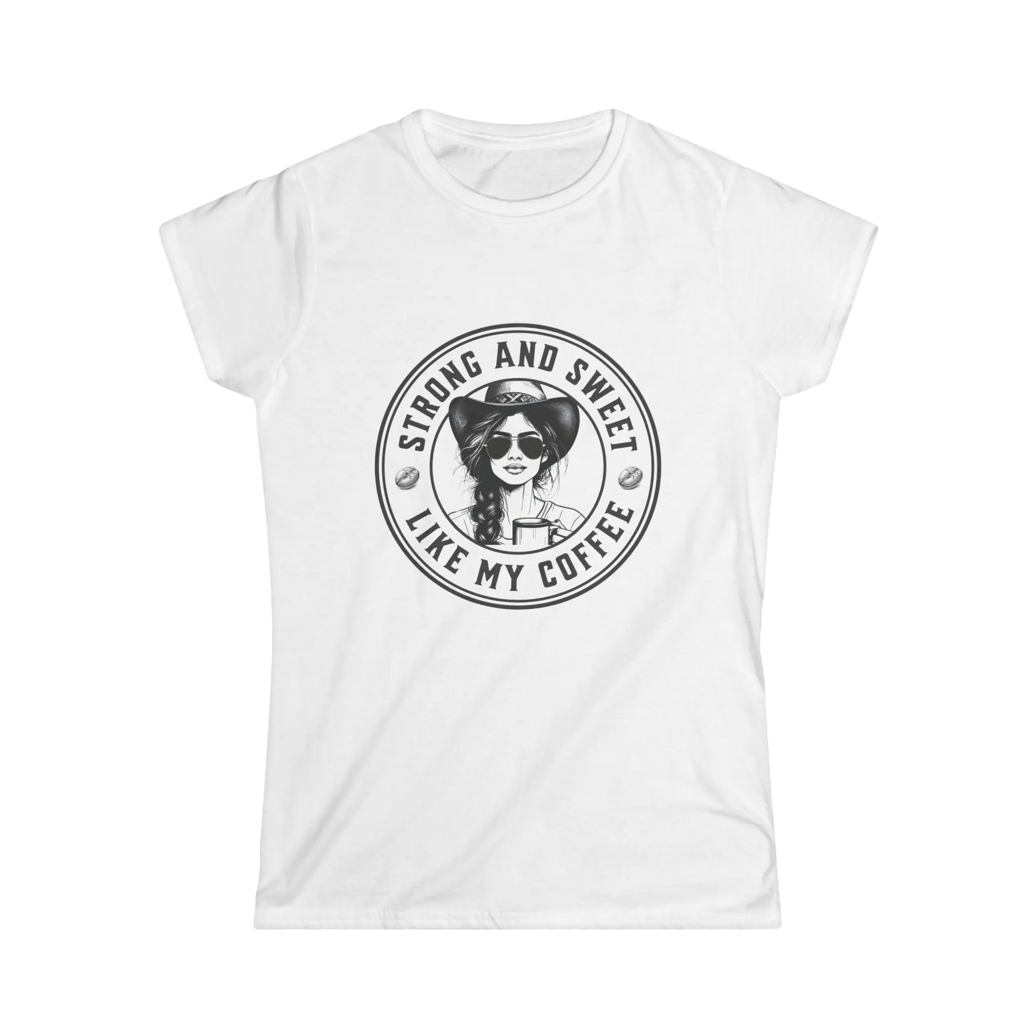 Strong And Sweet Tshirt - Cowgirl Drinking Coffee Like My Coffee Design Printify