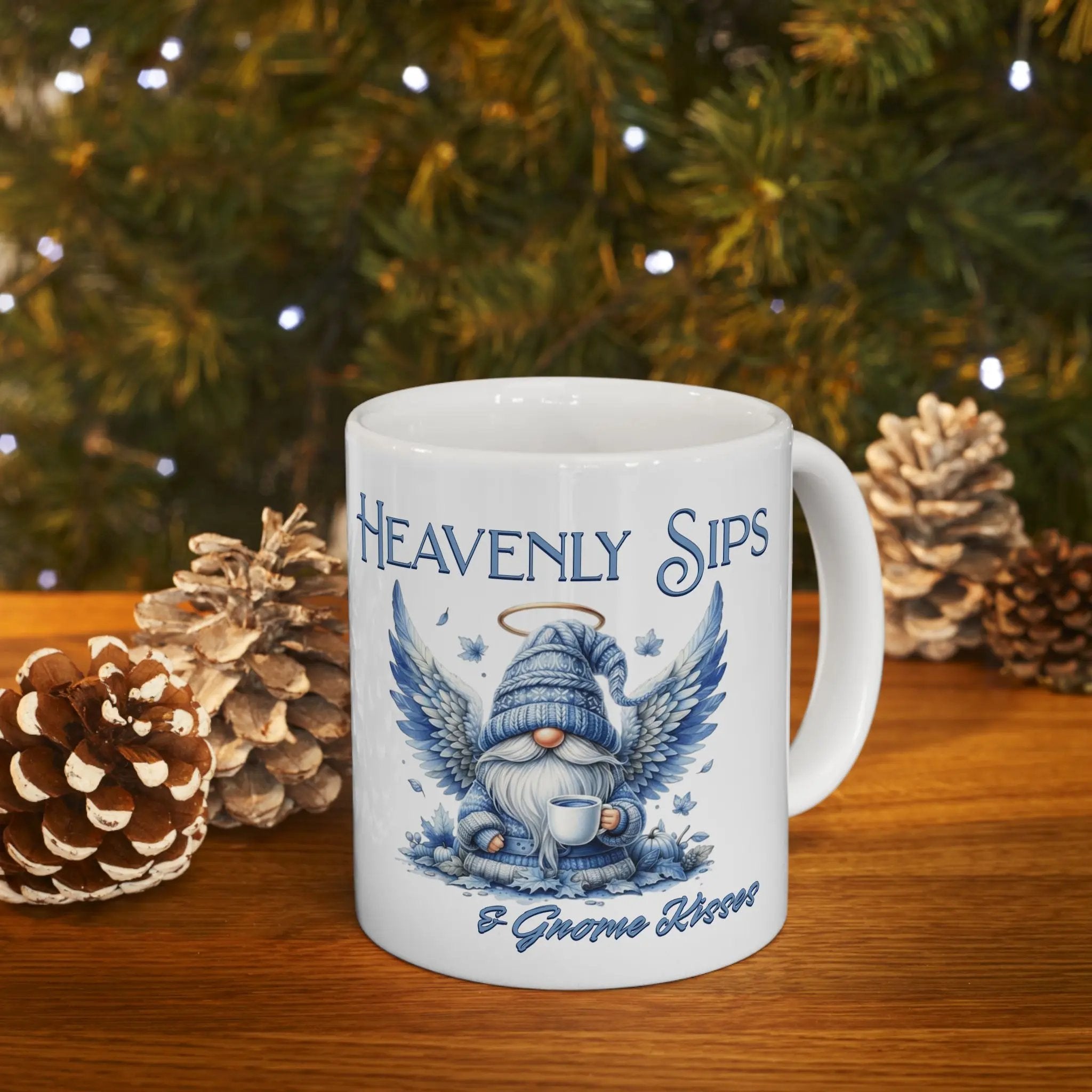 Heavenly Sips Ceramic Mug - 11oz, Inspirational Coffee Cup, Gifts for Tea Lovers, Unique Kitchen Decor, Angelic Design Printify