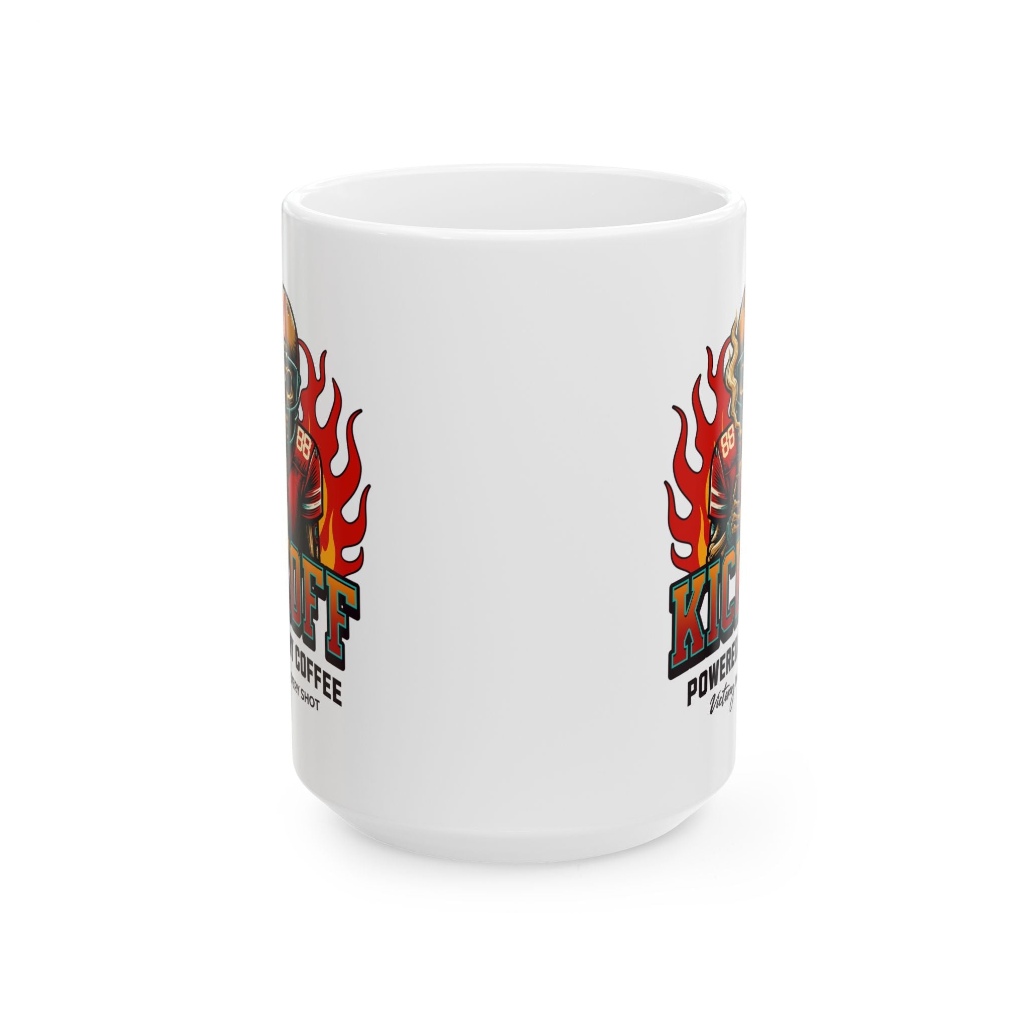 Kickoff Powered by Coffee 15 oz Mug Printify