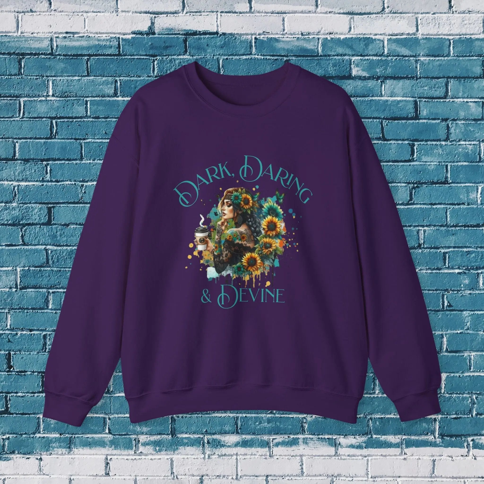 Divine Sweatshirt - Woman Sunflower Coffee Design, Cozy Casual Wear, Thoughtful Gift, Autumn Style, Floral Design - Boldly Bitter Company
