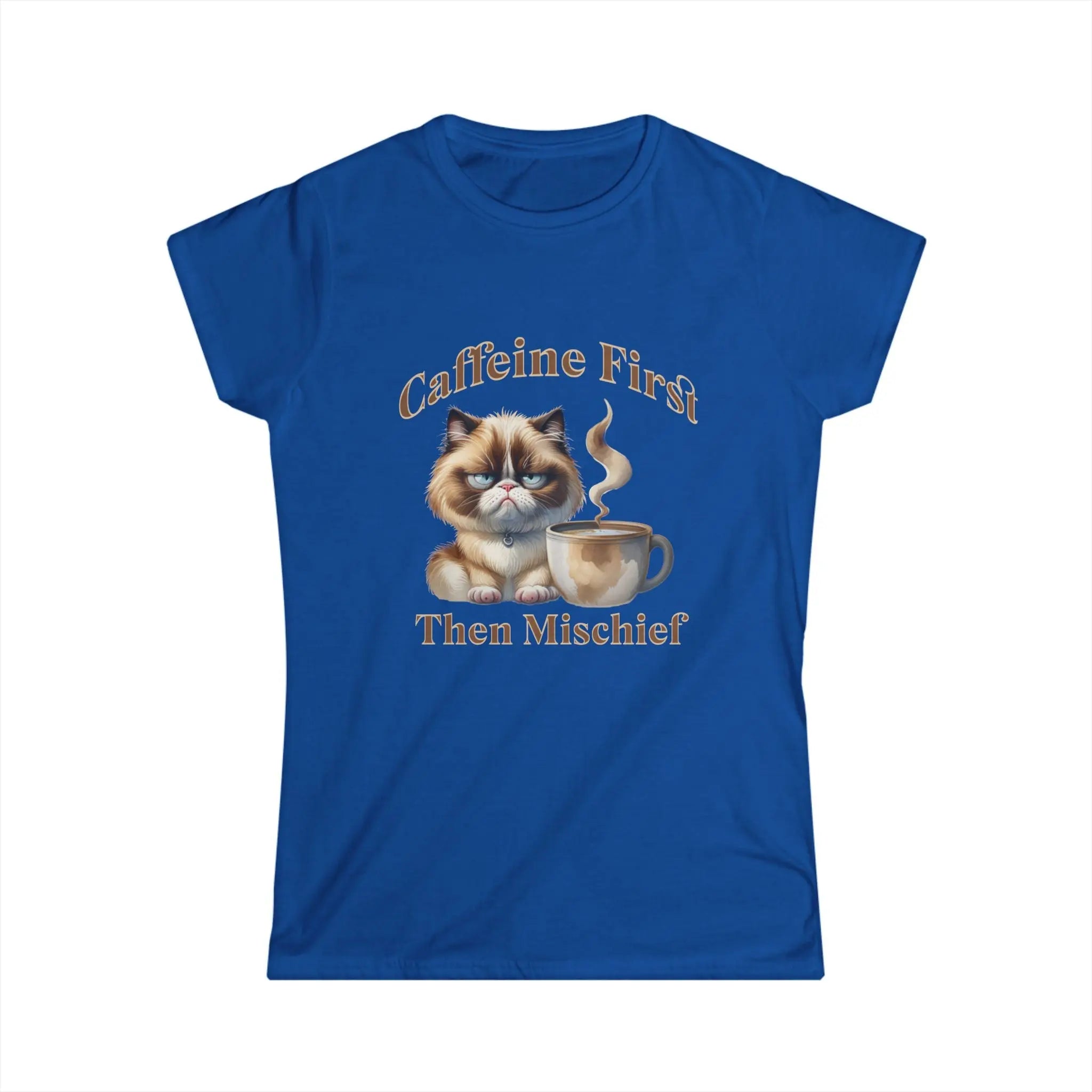 Caffeine First - Then Mischief Tee, Cat Coffee Tee, Cat Mischief T-shirt Printify