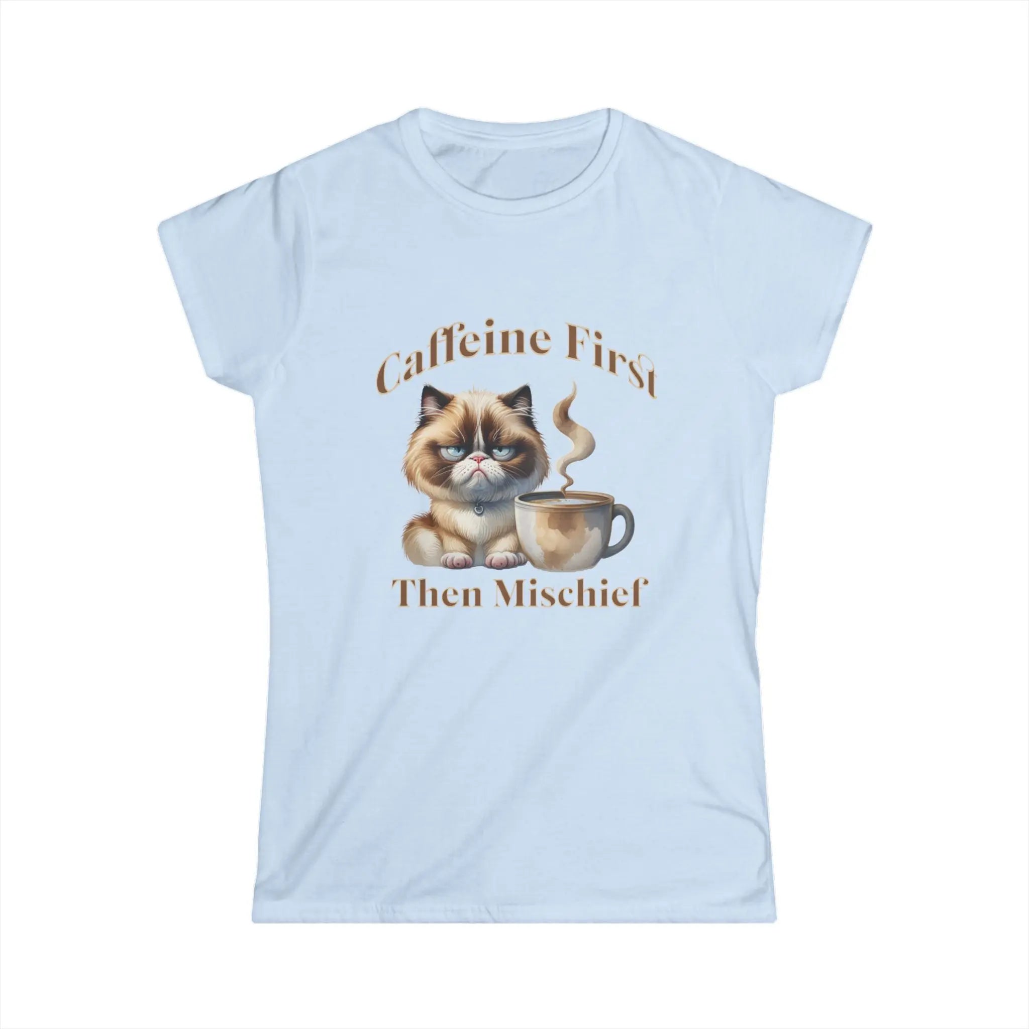 Caffeine First - Then Mischief Tee, Cat Coffee Tee, Cat Mischief T-shirt Printify