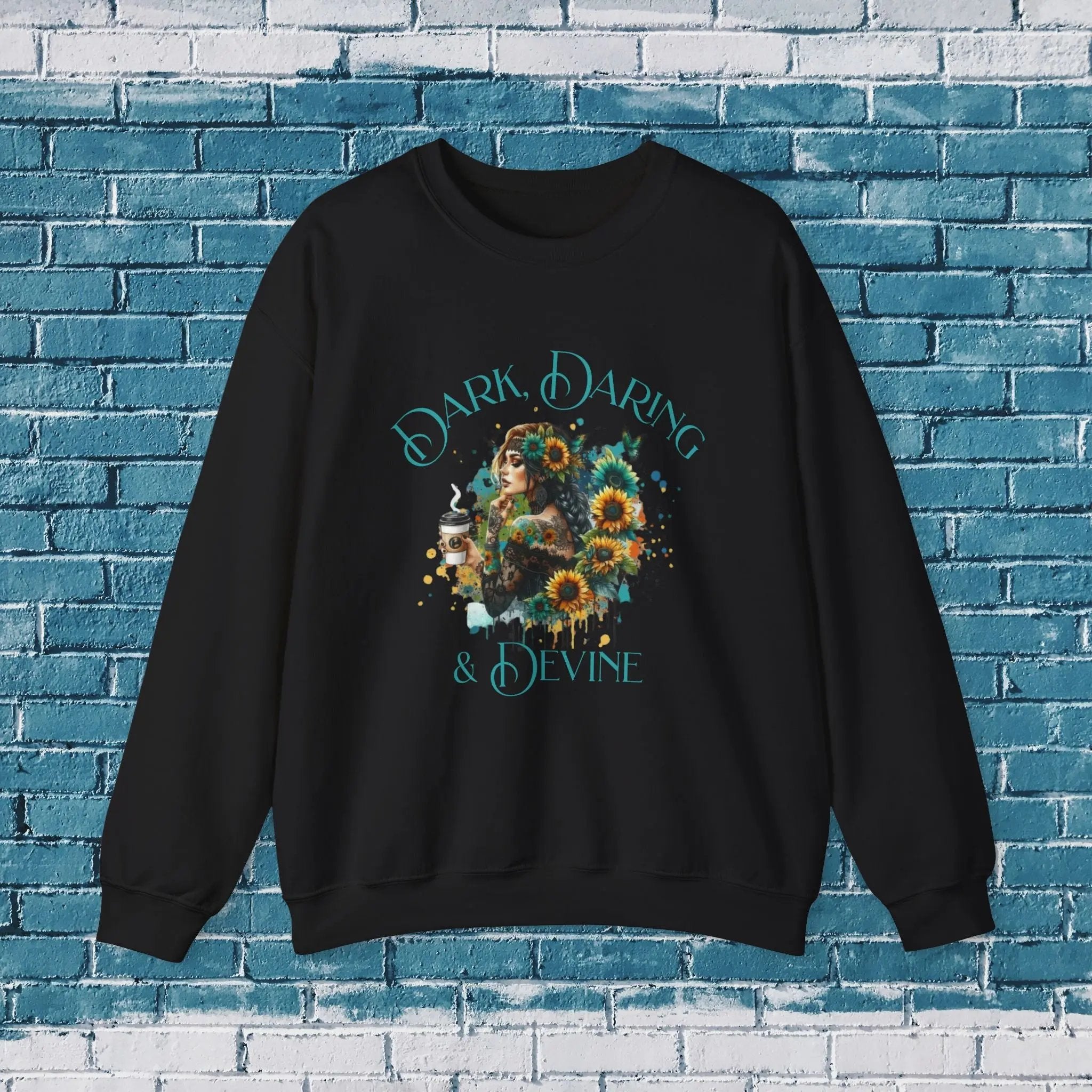Divine Sweatshirt - Woman Sunflower Coffee Design, Cozy Casual Wear, Thoughtful Gift, Autumn Style, Floral Design - Boldly Bitter Company
