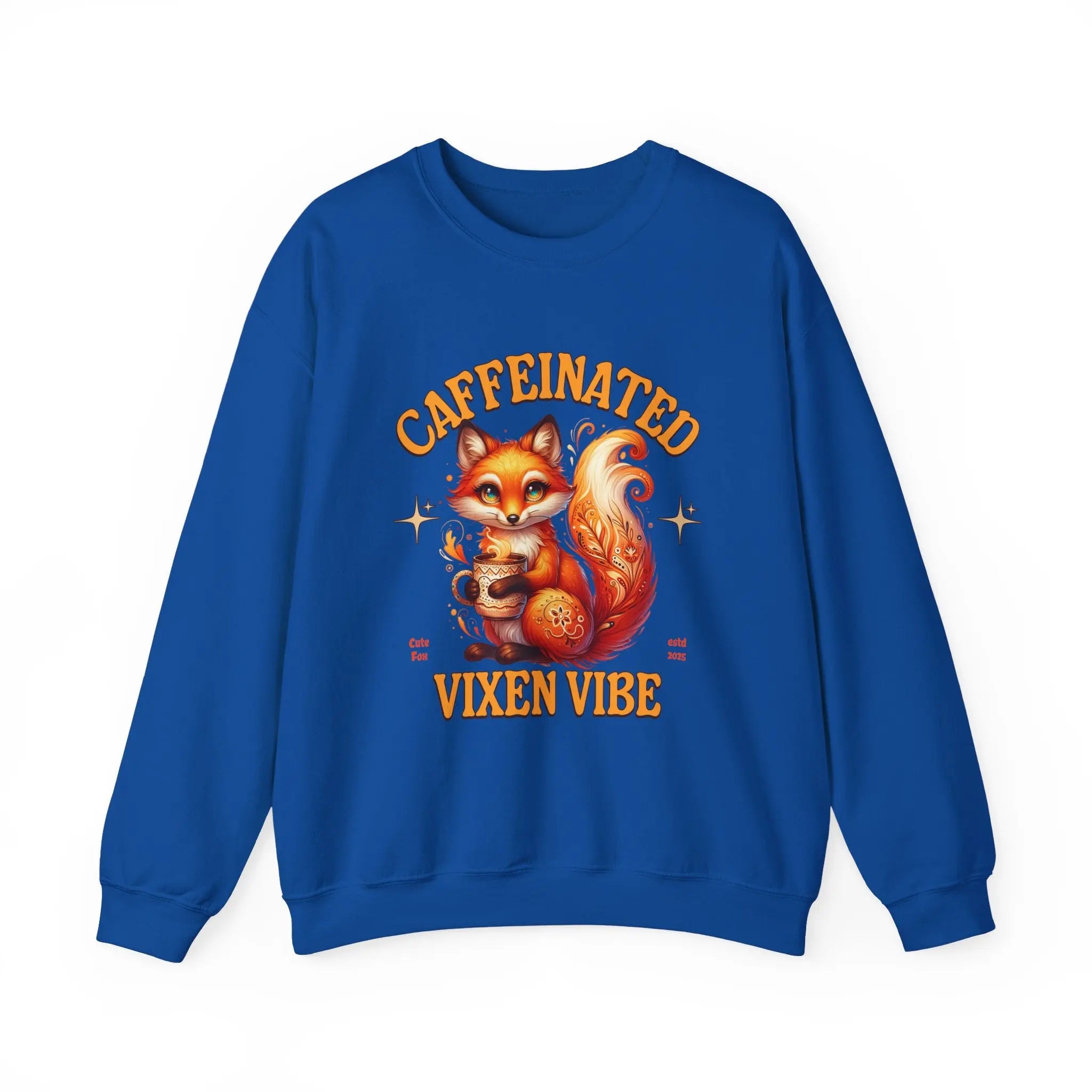 Caffeinated Vixen Vibe Sweatshirt, Cozy Unisex Crewneck for Coffee Lovers, Gift for Birthdays, Fall Fashion, Cute Animal Sweater Printify