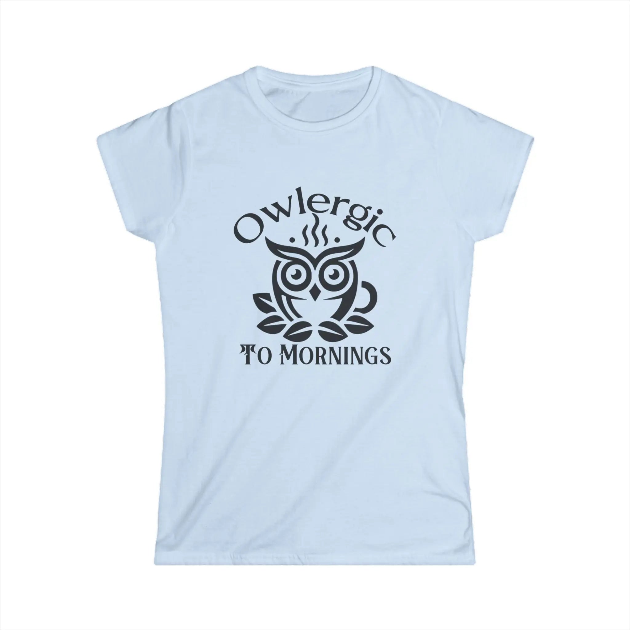 Owlergic to Mornings T-Shirt – Funny Owl Coffee Cup Graphic Tee Printify