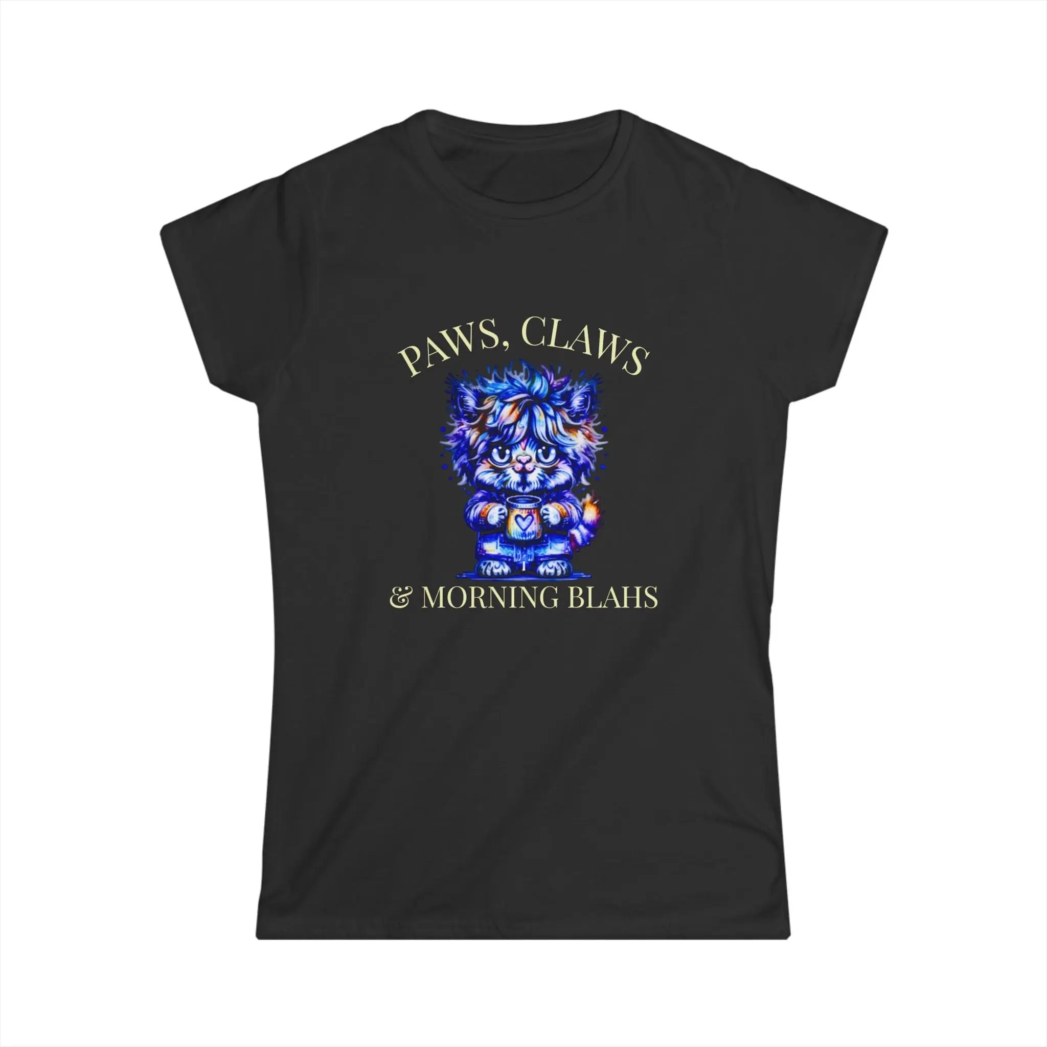Morning Blahs Tshirt - Cute Colorful Cat and Coffee Tee Printify