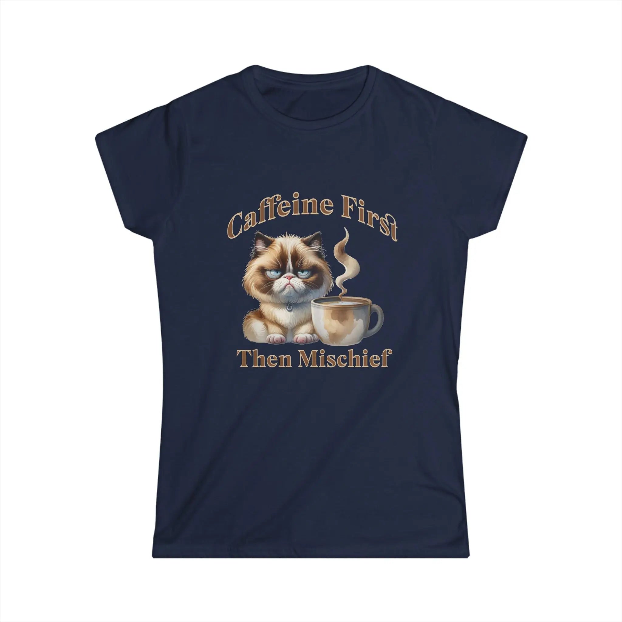 Caffeine First - Then Mischief Tee, Cat Coffee Tee, Cat Mischief T-shirt Printify