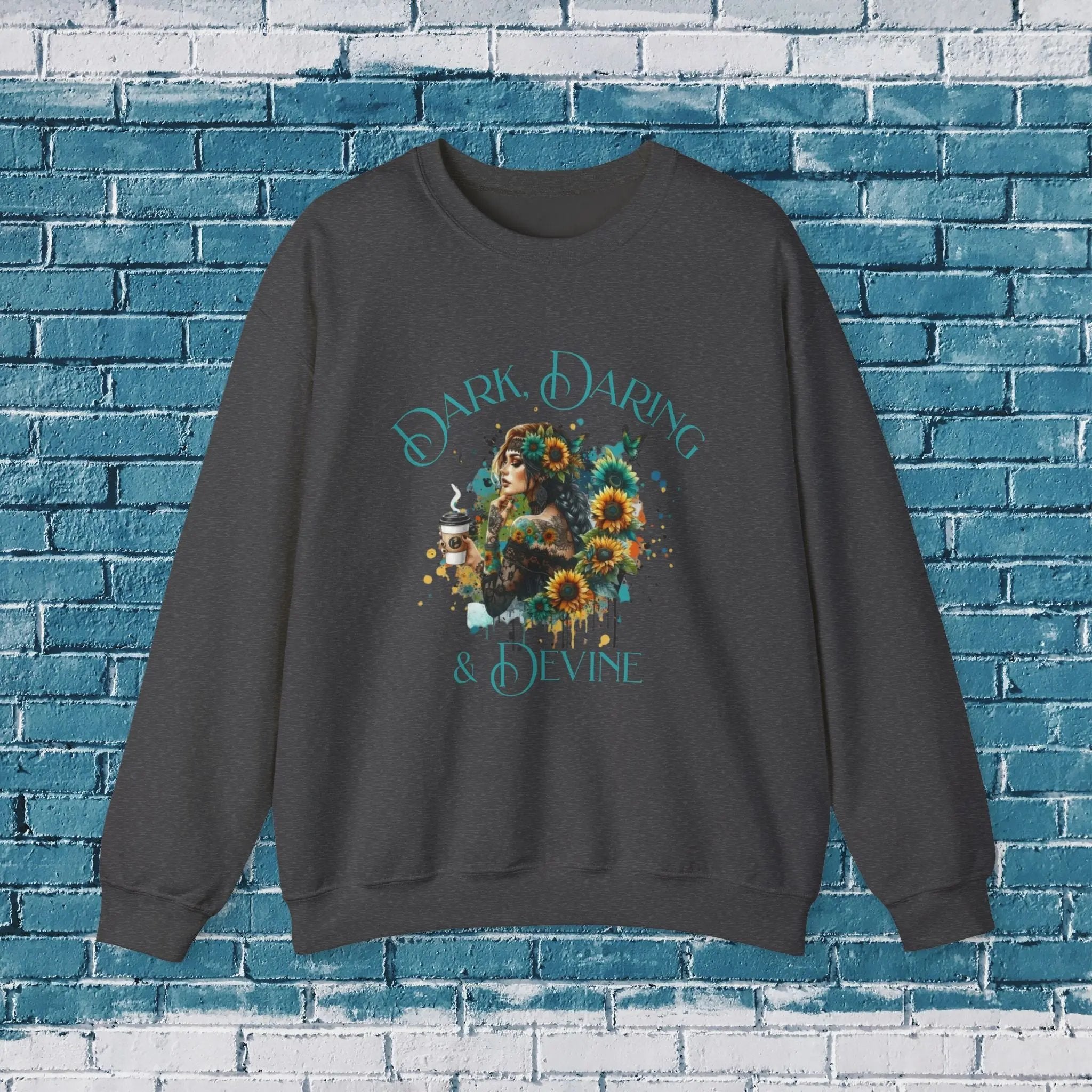 Divine Sweatshirt - Woman Sunflower Coffee Design, Cozy Casual Wear, Thoughtful Gift, Autumn Style, Floral Design - Boldly Bitter Company