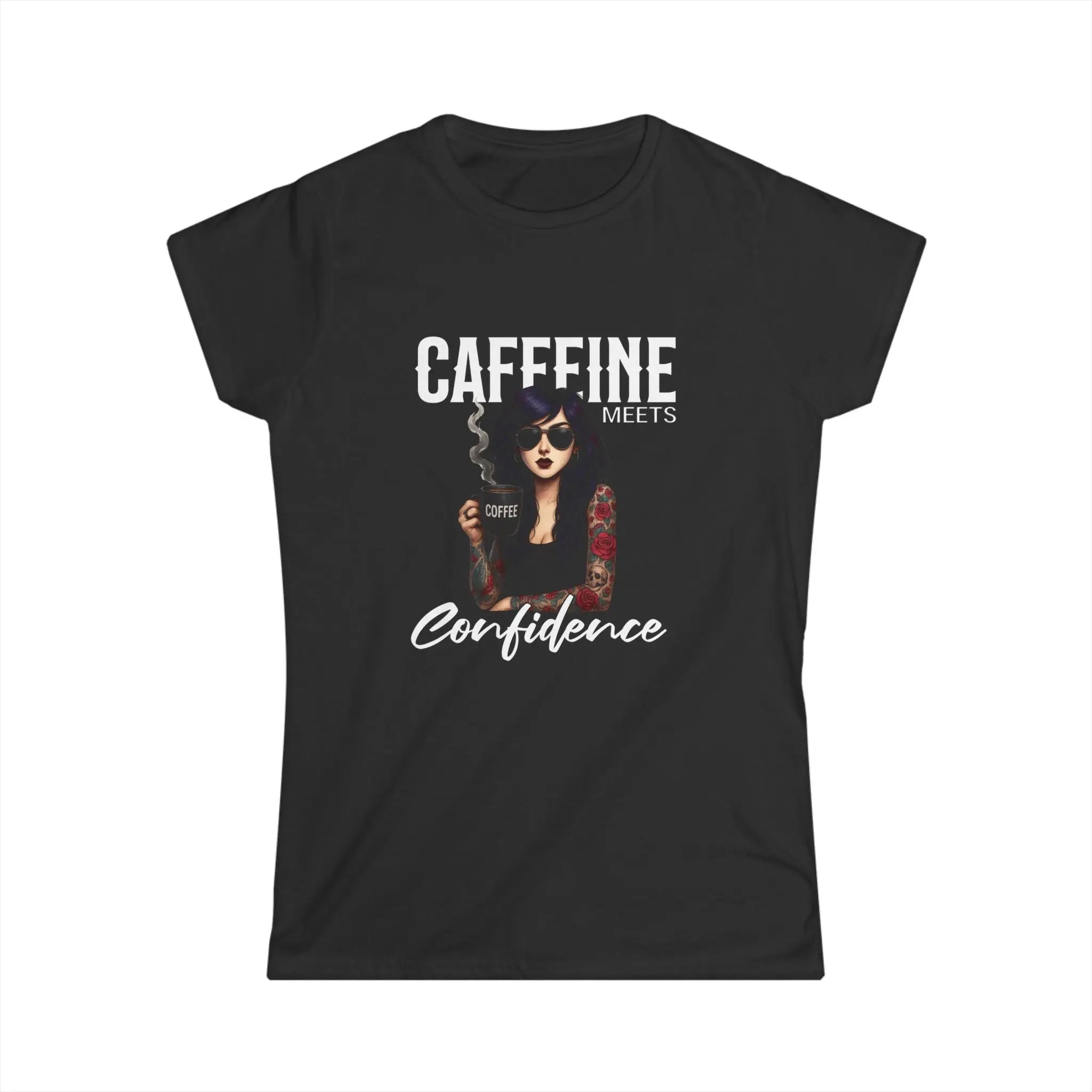 Caffeine and Confidence - T-Shirt Tattoo Woman Caffeine Confidence Design Printify