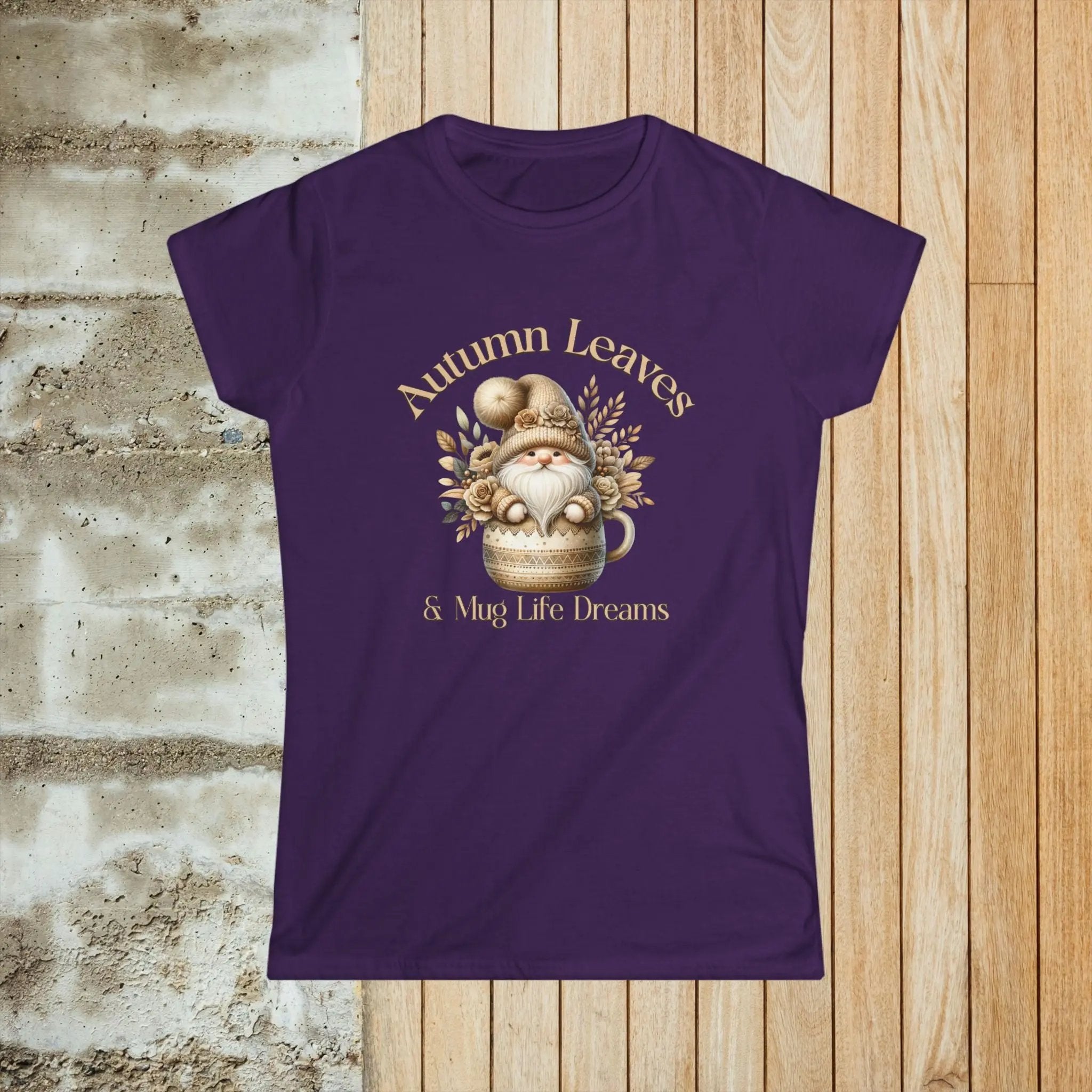Autumn Leaves Women's Softstyle Tee - Cozy gnome ina coffee cup fall vibes Printify