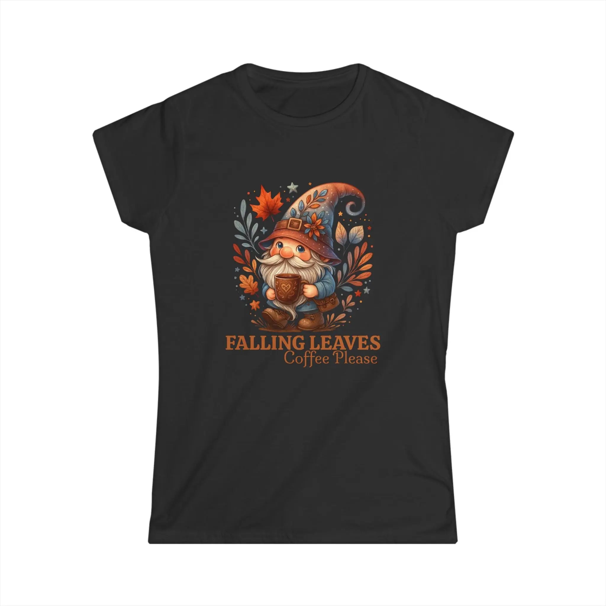 Falling Leaves Gnome T-Shirt | Cozy Autumn Tee, Seasonal Gift, Cute Fall Apparel, Halloween Top, Thanksgiving Outfit Printify
