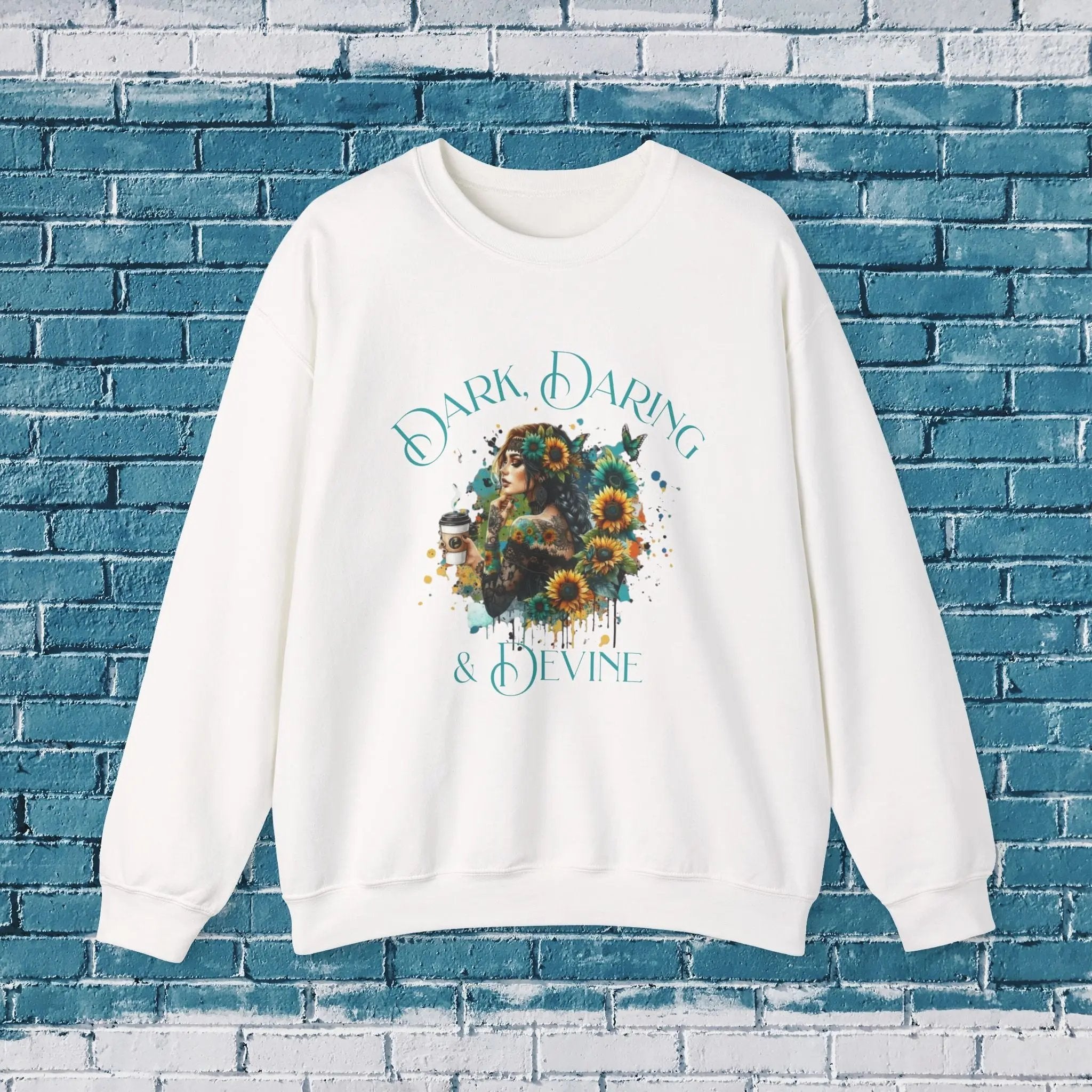 Divine Sweatshirt - Woman Sunflower Coffee Design, Cozy Casual Wear, Thoughtful Gift, Autumn Style, Floral Design - Boldly Bitter Company