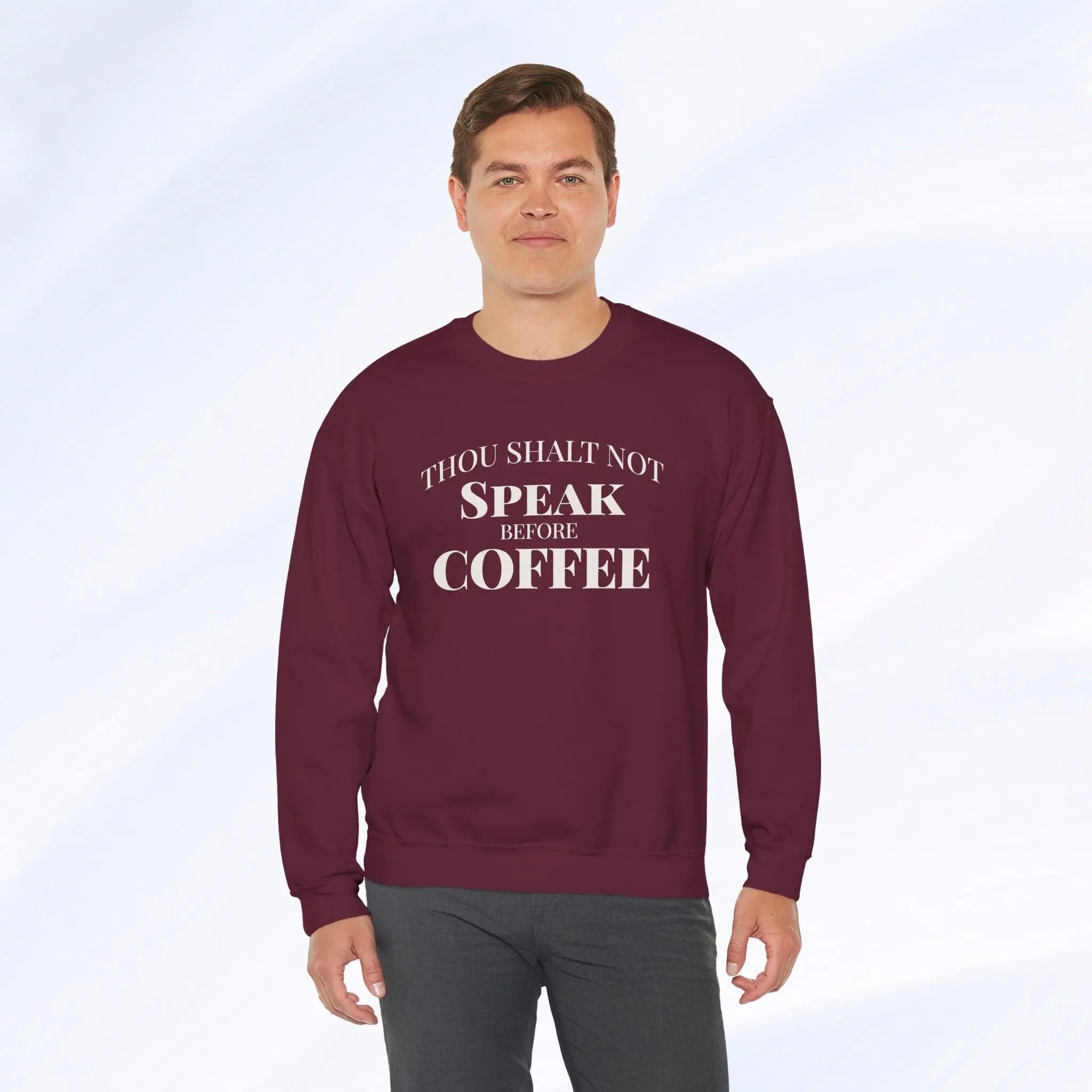 Thou Shalt Not Speak Before Coffee Sweatshirt Printify