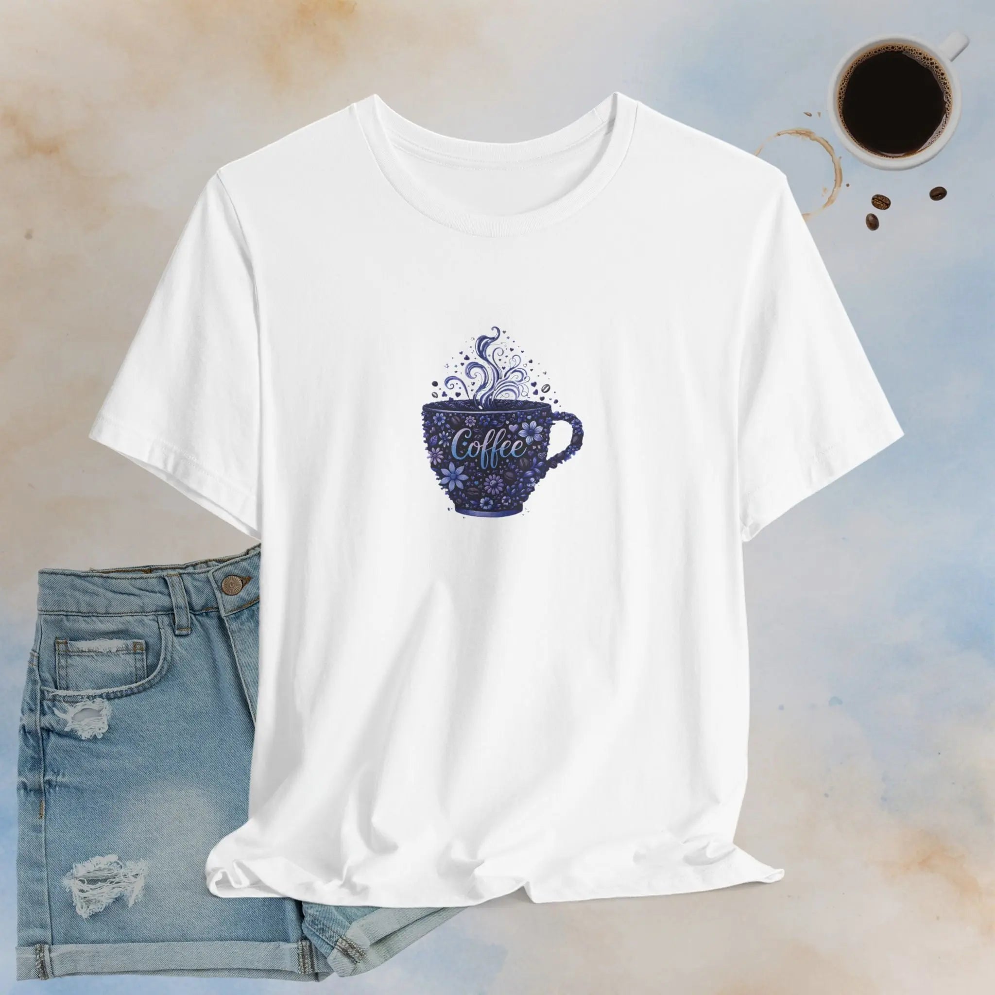 Coffee Cup Floral Tee — Cozy Café Graphic T-Shirt Printify
