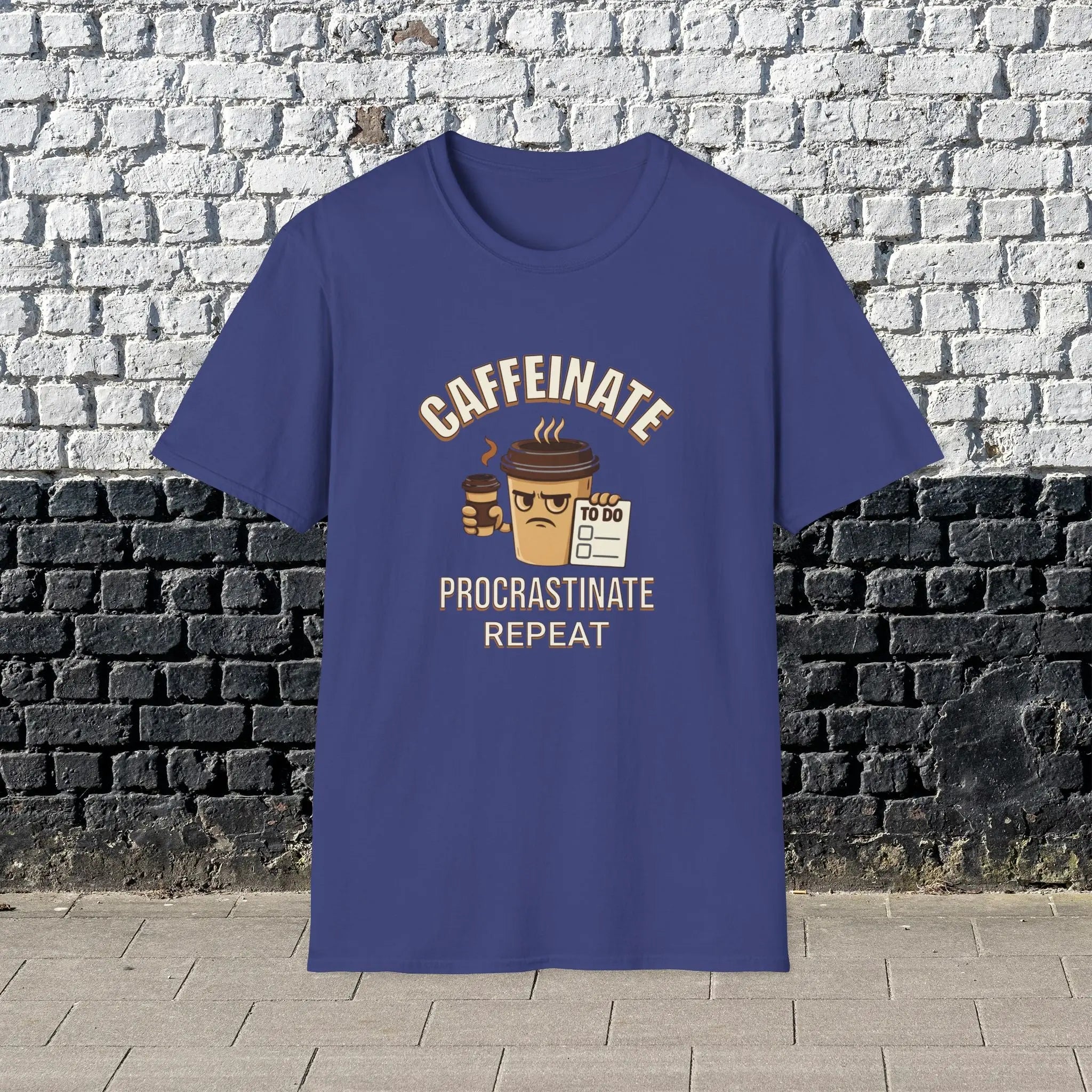 Caffeinate Procrastinate Repeat T-Shirt — Funny Coffee Lover Tee Printify