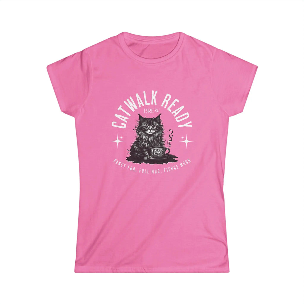 Elegant Cat Coffee T-Shirt – Catwalk Ready Brew, Fancy Fur, Full Mug, Fierce Mood Printify