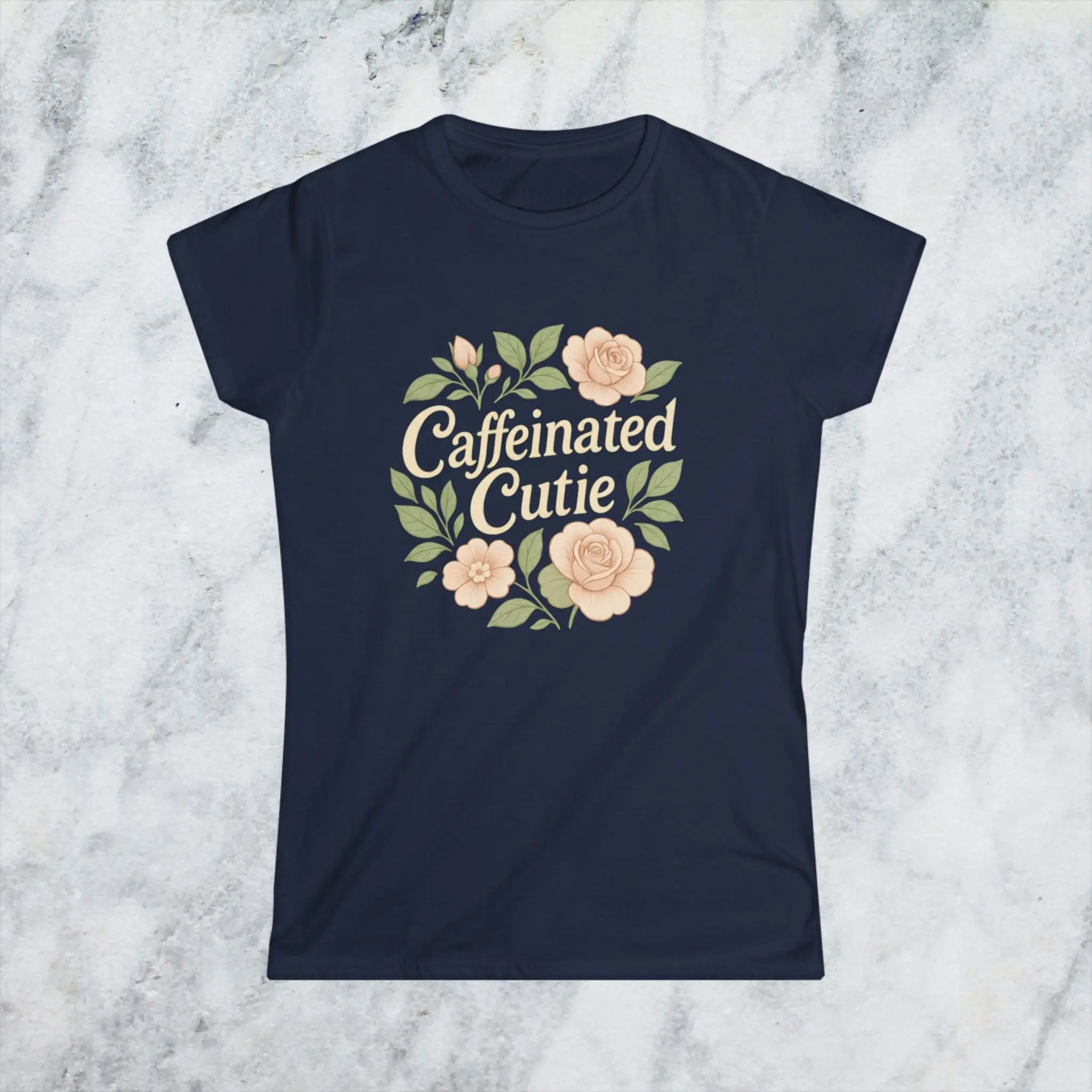 Caffeinated Cutie Floral Tee — Women's Blush Floral Graphic T‑Shirt - Boldly Bitter Company