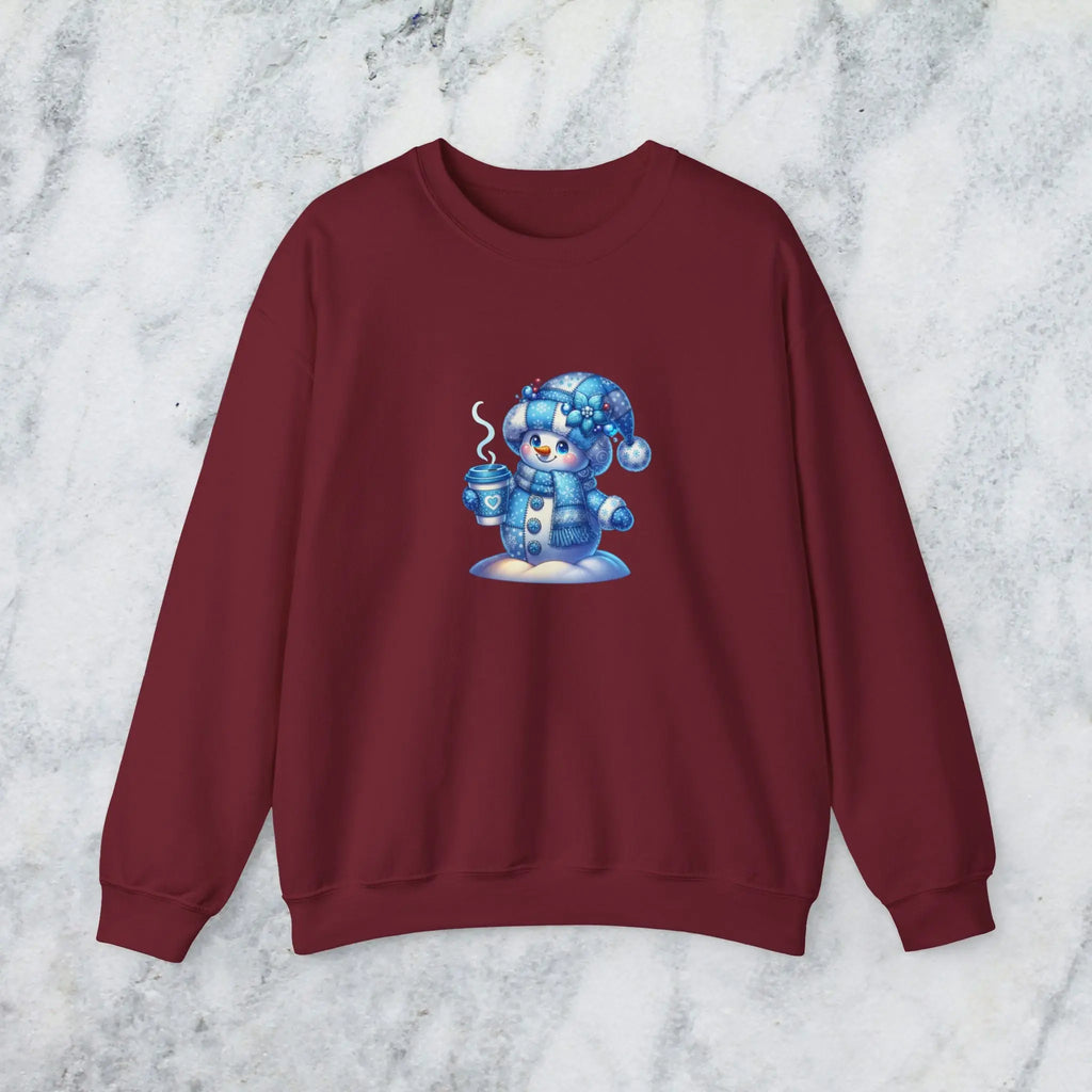 Snowman Coffee Faux Patchwork Sweatshirt — Cute Winter Crewneck Printify
