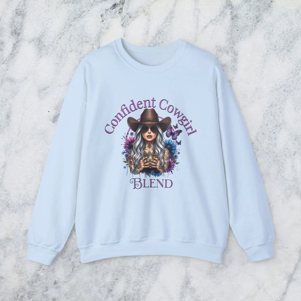 Confident Cowgirl Sweatshirt — Floral Western Coffee Blend Graphic Shirt Printify