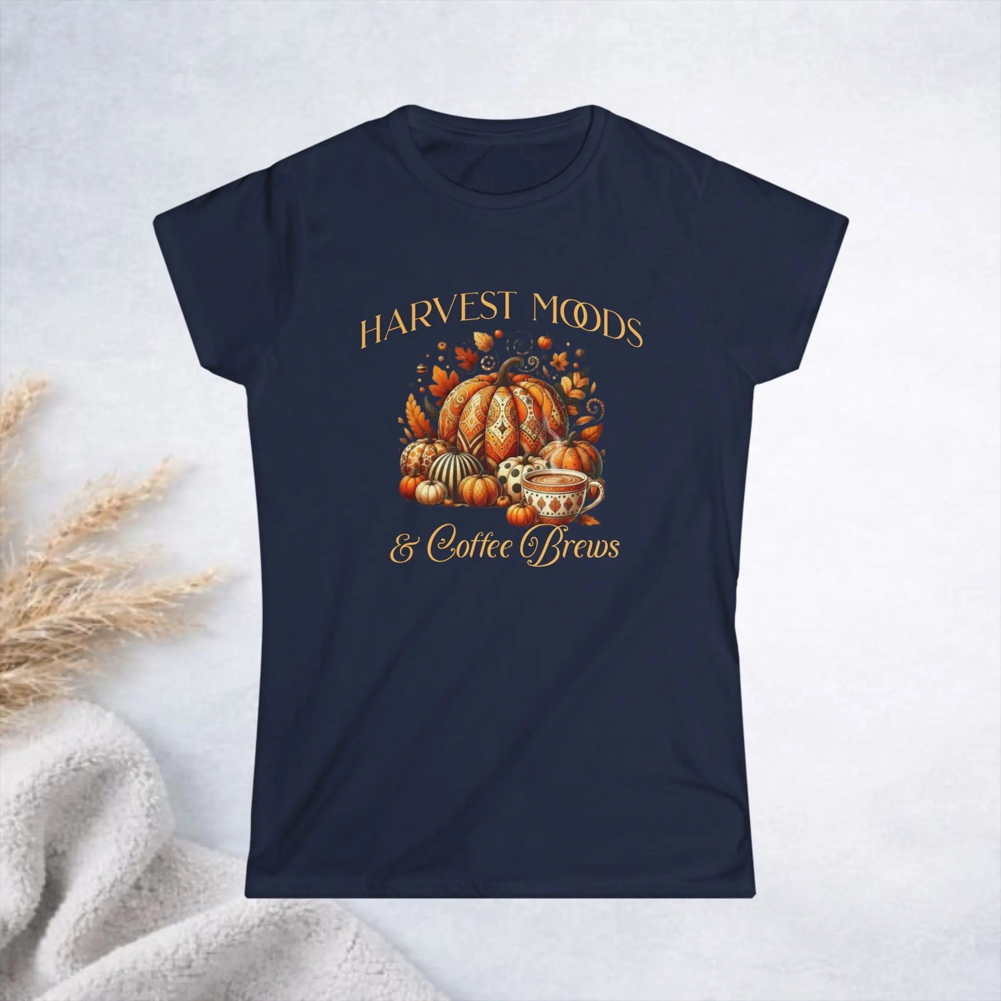 Harvest Moods Tee — Autumn Pumpkin Cozy Graphic Women's Shirt - Boldly Bitter Company