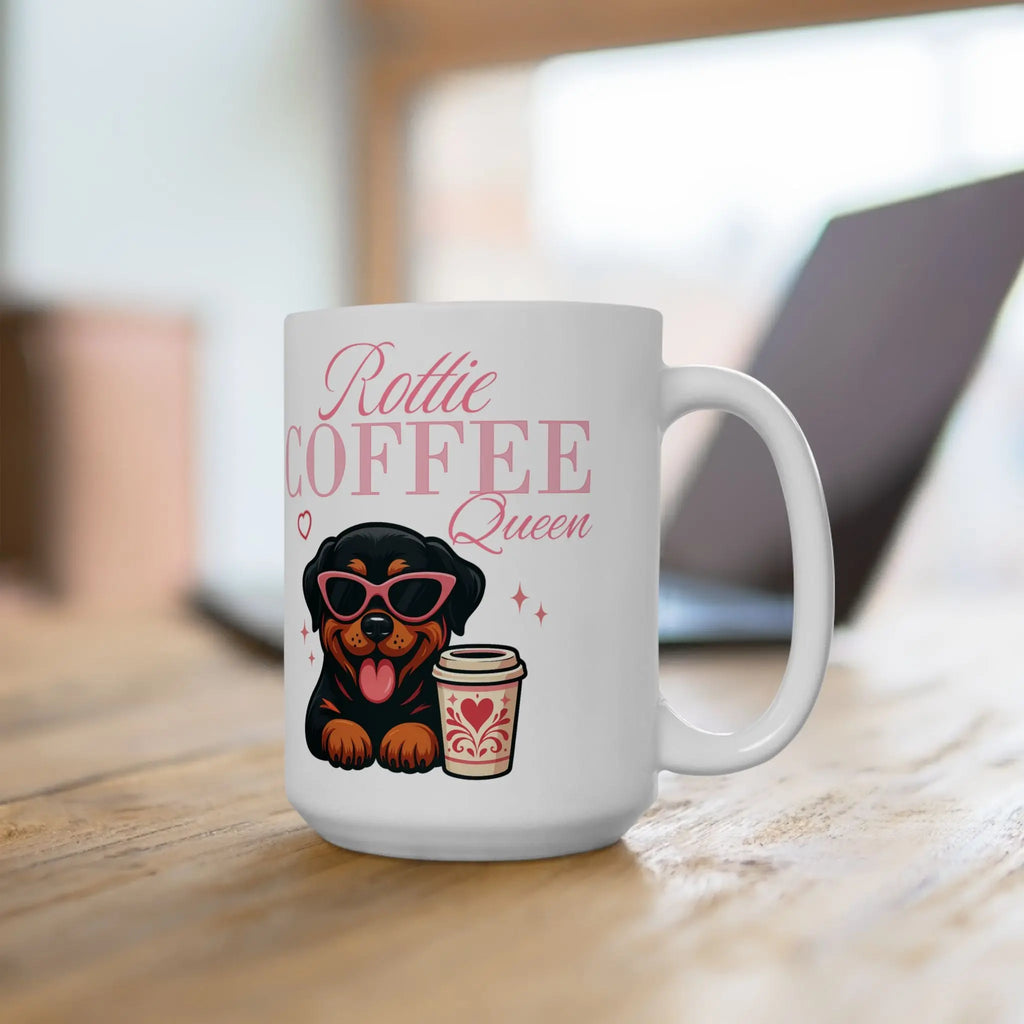 Rottie Coffee Queen Mug — Cute Rotweiler Dog Coffee Lover Ceramic Mug (15oz) Printify