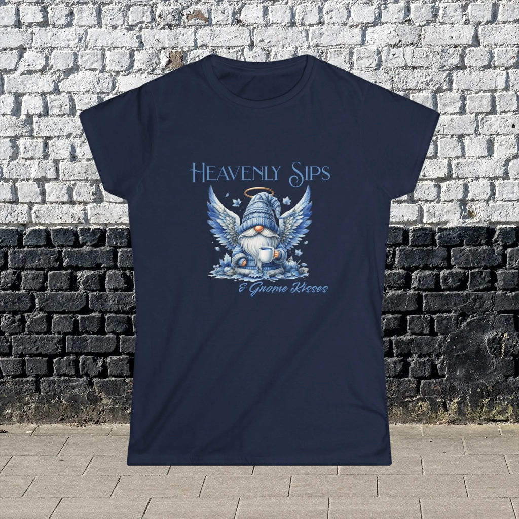 Heavenly Sips Tee, Cute Women's T-Shirt with gnome kisses, Funny Coffee Lovers Gift, Casual Everyday Wear, Cozy Winter Style, Birthday Present - Boldly Bitter Company