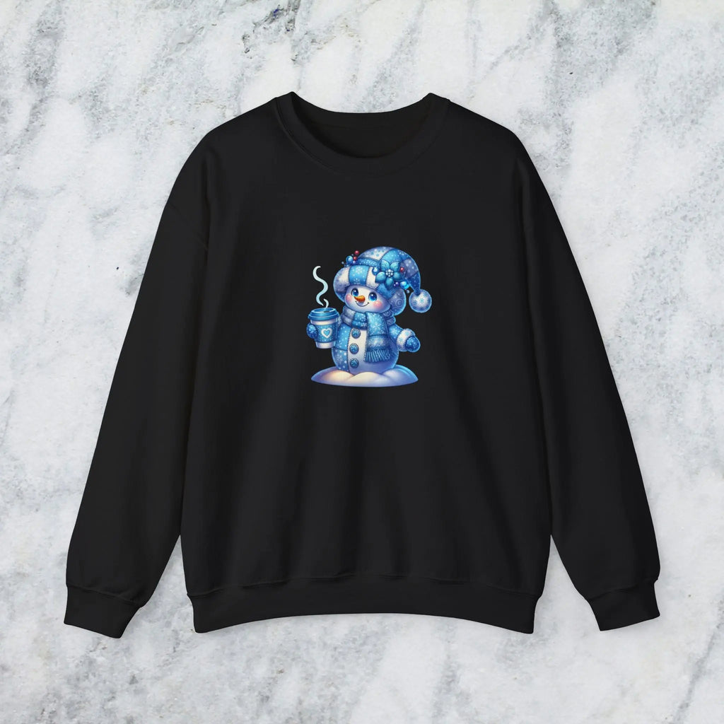 Snowman Coffee Faux Patchwork Sweatshirt — Cute Winter Crewneck Printify
