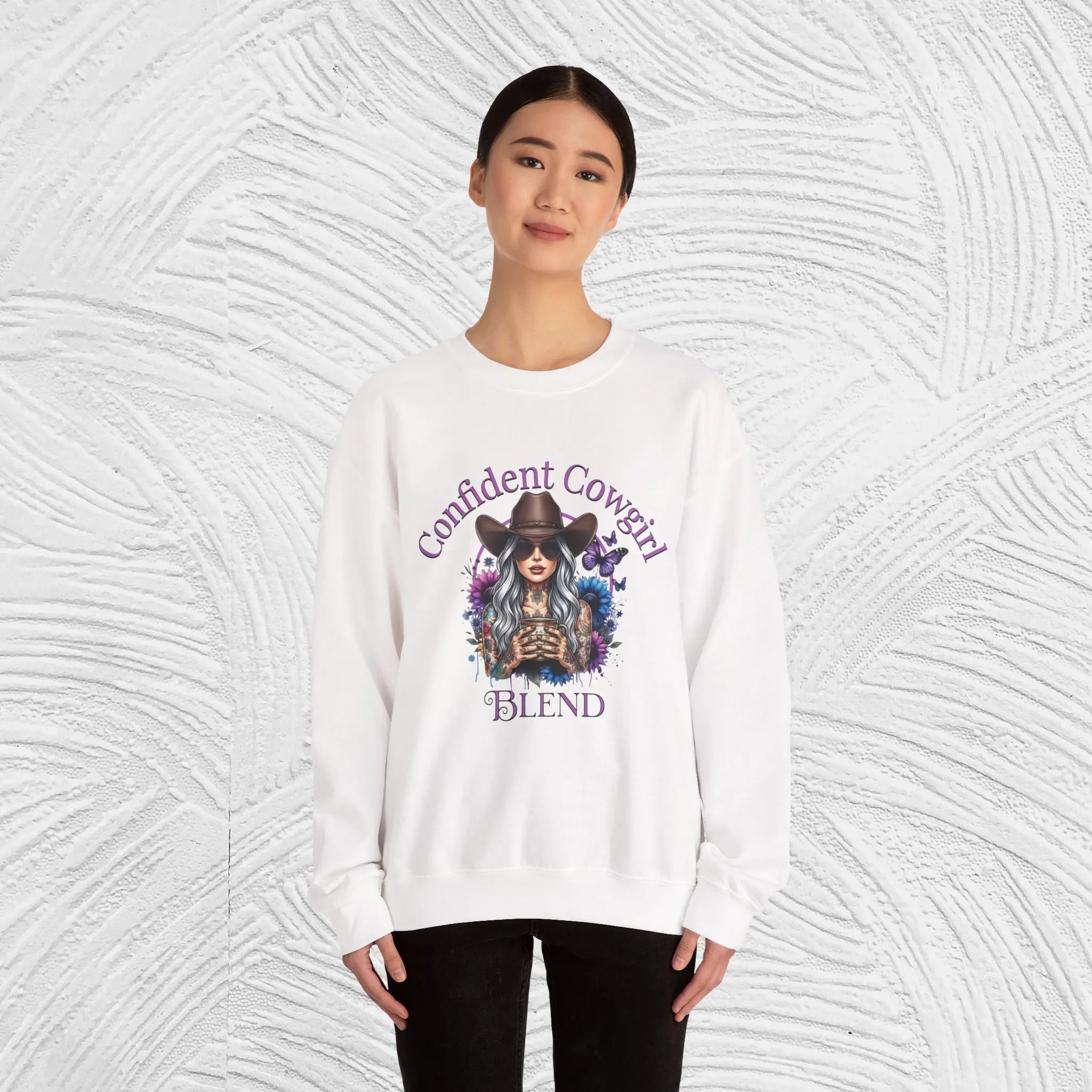 Confident Cowgirl Sweatshirt — Floral Western Coffee Blend Graphic Shirt Printify