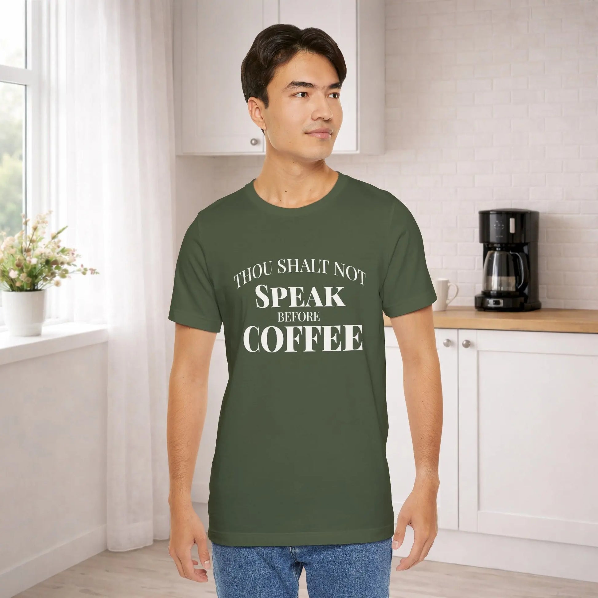 Thou Shalt Not Speak Coffee T-Shirt Printify