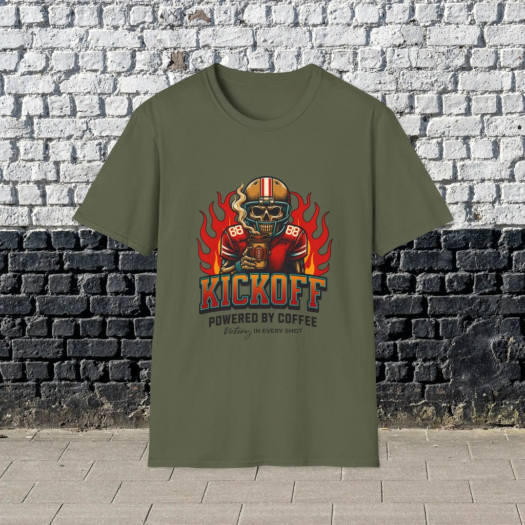 Kickoff Powered by Coffee T-Shirt Printify