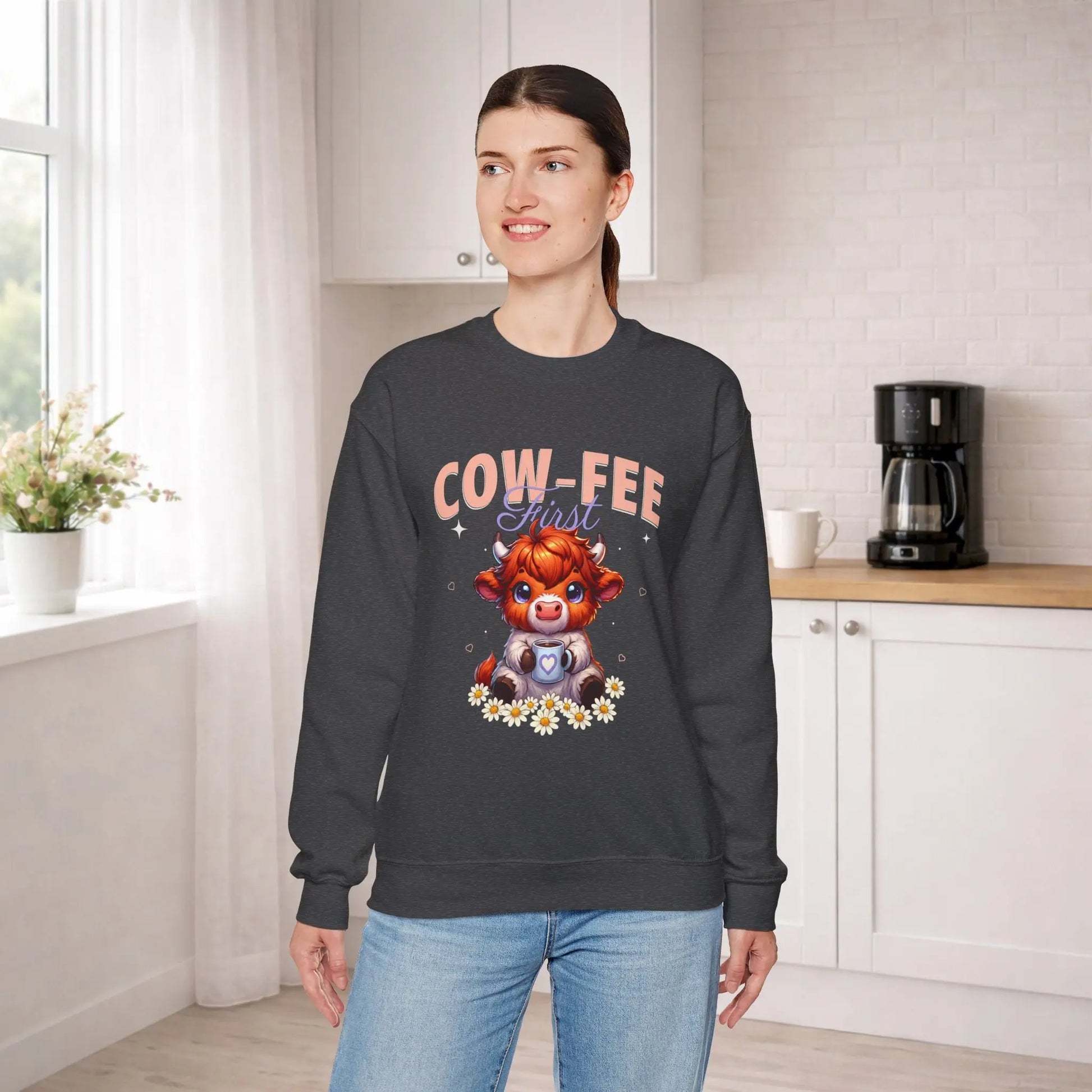 Cow-Fee First Sweatshirt Printify